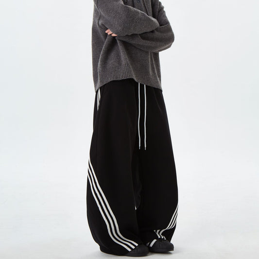 Trendy Unisex Sweatpants | Three bar casual drawstring sports sweatpants