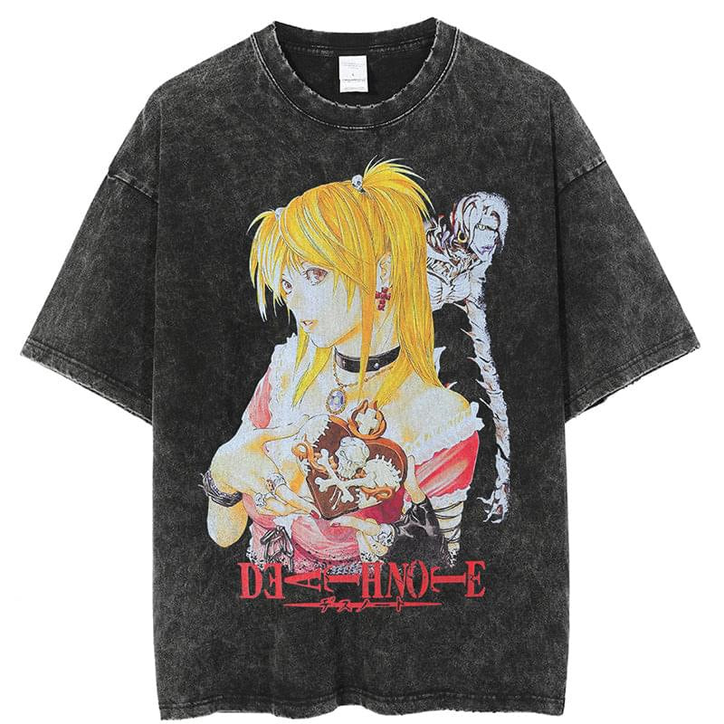 Mighty Lifestyle Washed Anime Death Note retro men's short-sleeved t-shirt summer anime peripheral printed loose t-shirt for men - Blerd Shirt Nerd Shirt