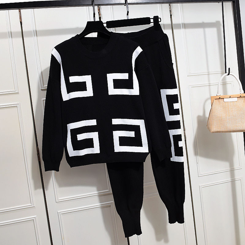 Tarica Knitted Two-piece Suit | Simplicity Pattern Long Sleeve Knit Sweater Top + Casual Loose Harem Pants Set