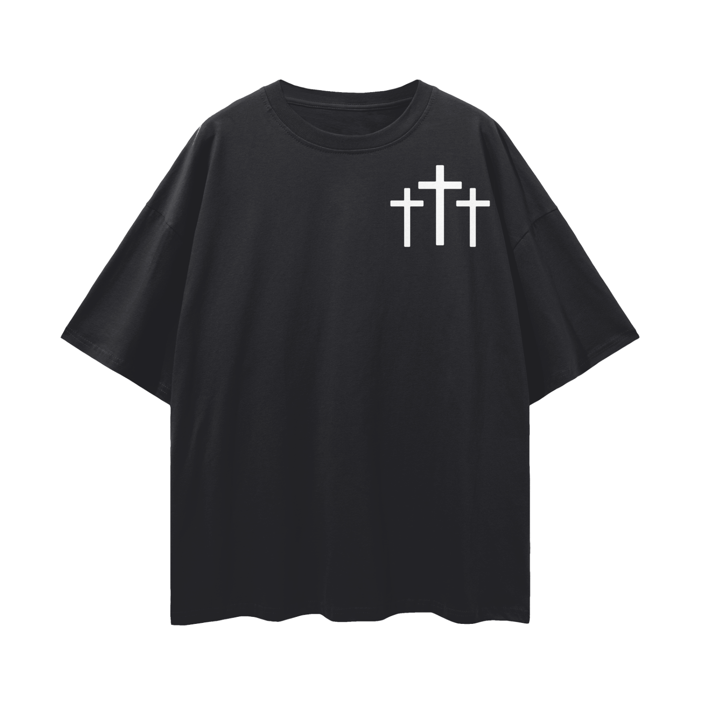 Three Cross Triple Cross Stop Playing Faith Based Oversize Deep Drop Shoulder Tee - 190 GSM