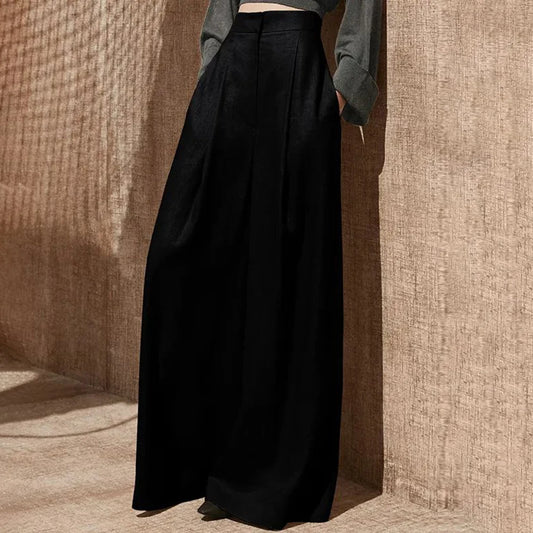 Willow Wide Leg Pants Women Full Length High Waist Casual Solid Minimalist Pantalones Thin Elegant Vintage Ladies