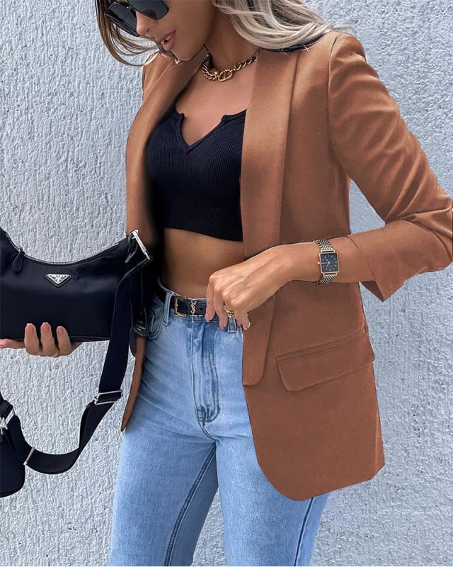 Angel Fashion Autumn And Winter New Solid Color Printing Single-Piece Long Sleeve Spring And Autumn Small Suit Jacket