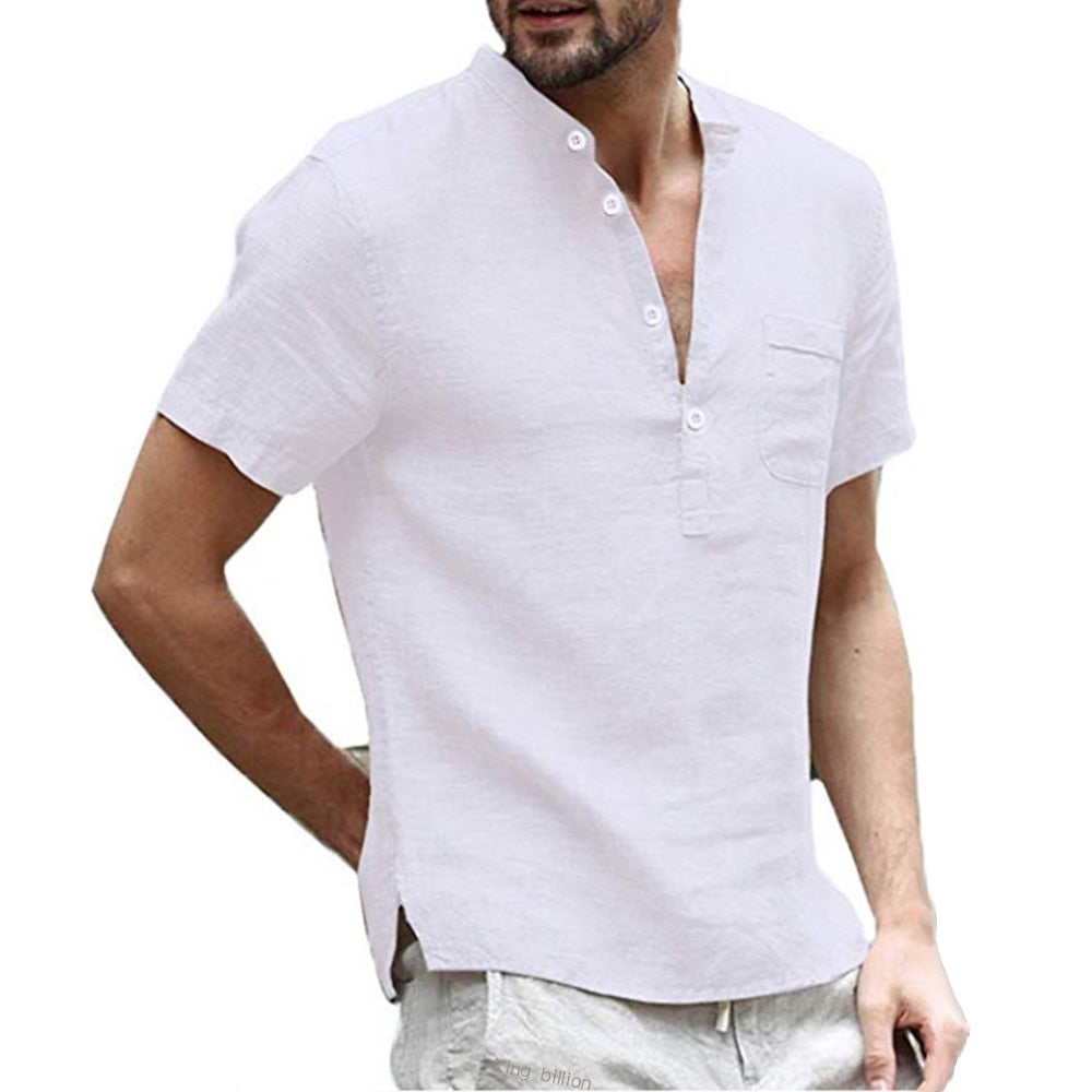 The Michelangelo | Short-Sleeved T-shirt Cotton and Linen Led Casual Men's T-shirt Shirt Male Breathable S-3XL