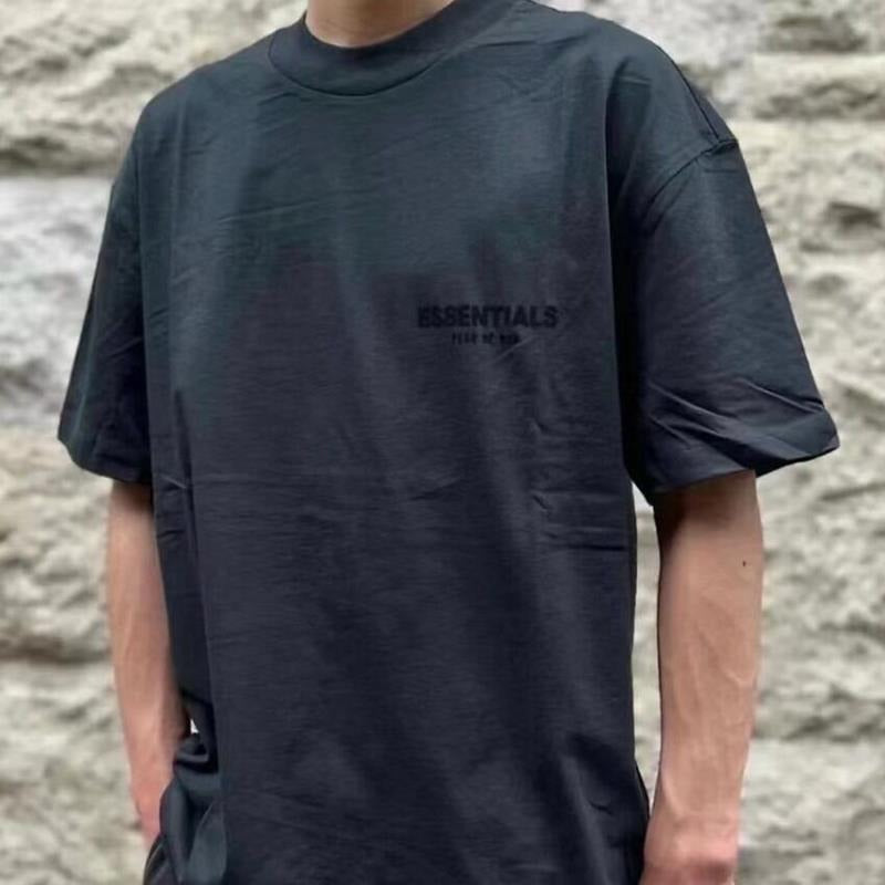 FOG Double Thread ESSENTIALS Flocking Print T-Shirt – High Street Loose Fit Summer Tee for Couples | Boyfriend Style, Unisex Daily Wear |FOG Double Thread ESSENTIALS Fashion Flocking Print Couple Summer Loose Boyfriend Style Short Sleeve Tshirt