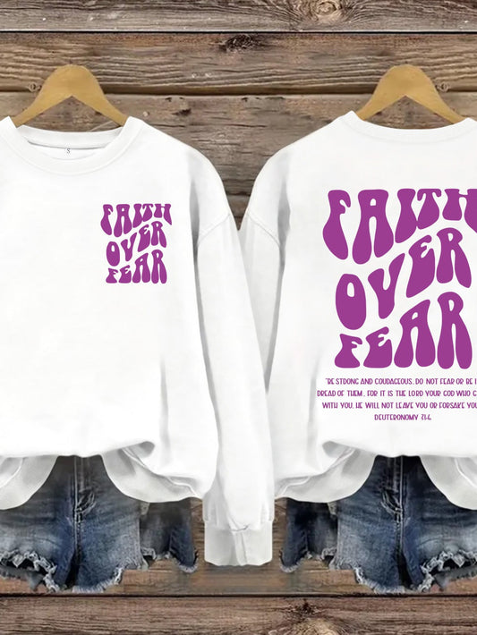 FAITH OVER FEAR Hoodie Long Sleeve Shirt – Christian Graphic Sweatshirt for Women | Faith-Based Comfort Top | Inspirational Jesus Apparel
FAITH OVER FEAR Printed Casual Round Neck Long Sleeve Hoodie Faith Based Shirt