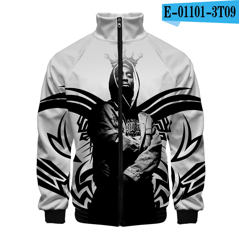 Zipper sweater 2PAC peripheral 3D color printed casual stand up collar sweatshirt Tupac 2PAC Tupac Zipper Hoodie – 3D Printed Casual Sweatshirt with Stand Collar & Hood