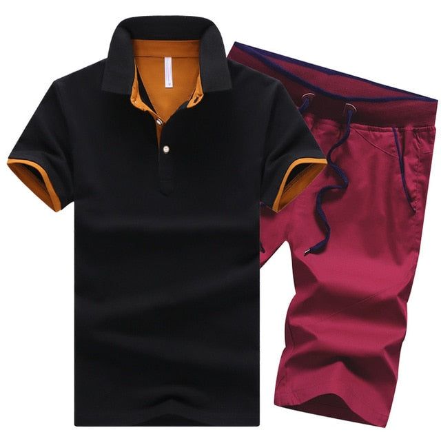 Mikael Men’s 2-Piece Cotton Polo Short Set – Casual Summer Outfit, Button-Up Shirt & Elastic Waist Shorts, Breathable Fashion Set for MenCotton Mens Sets Summer Button Polo Shirts Sets Turn Down Mens Shorts 4XL Men Clothes 2 Piece Set Elastic Waist Shorts