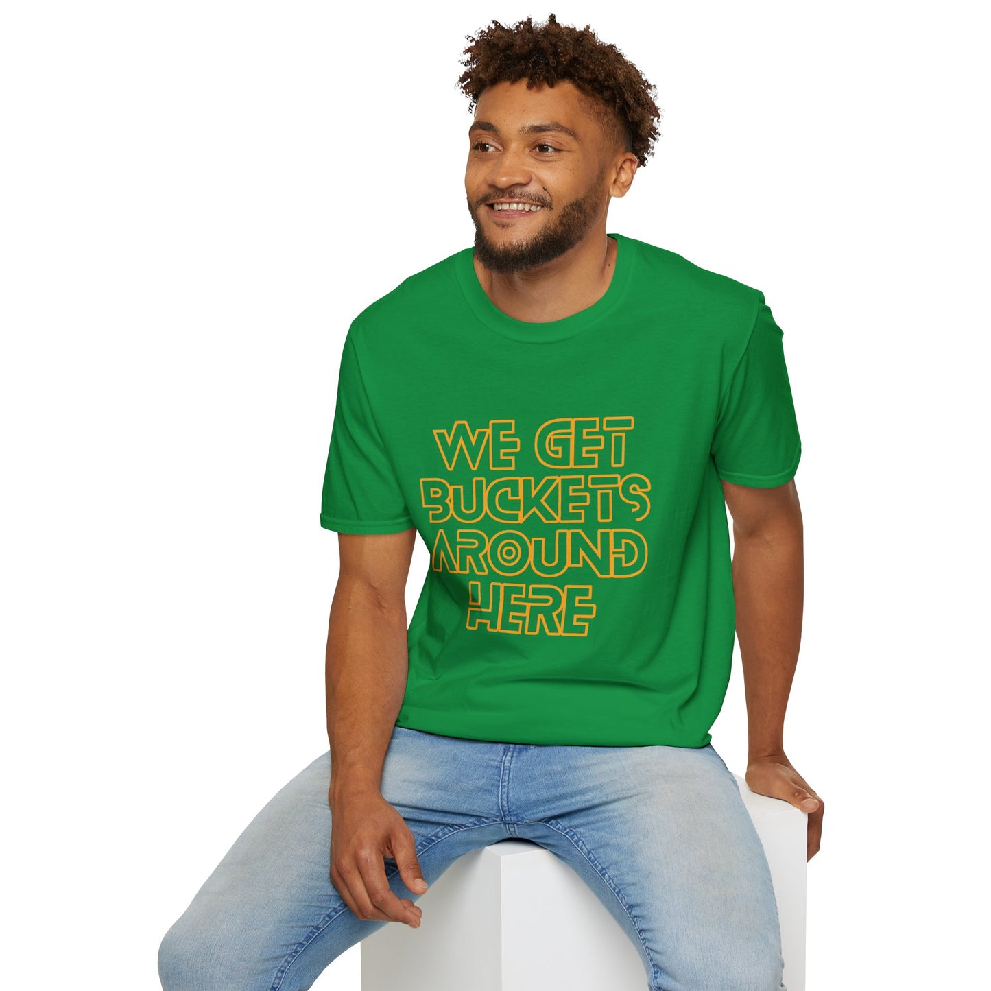 We Get Buckets Around Here | Get Buckets | Basketball Shirt | Unisex Basketball Shirt | Sports Shirt | Baller Shirt | Mighty Lifestyle | Softstyle T-Shirt
