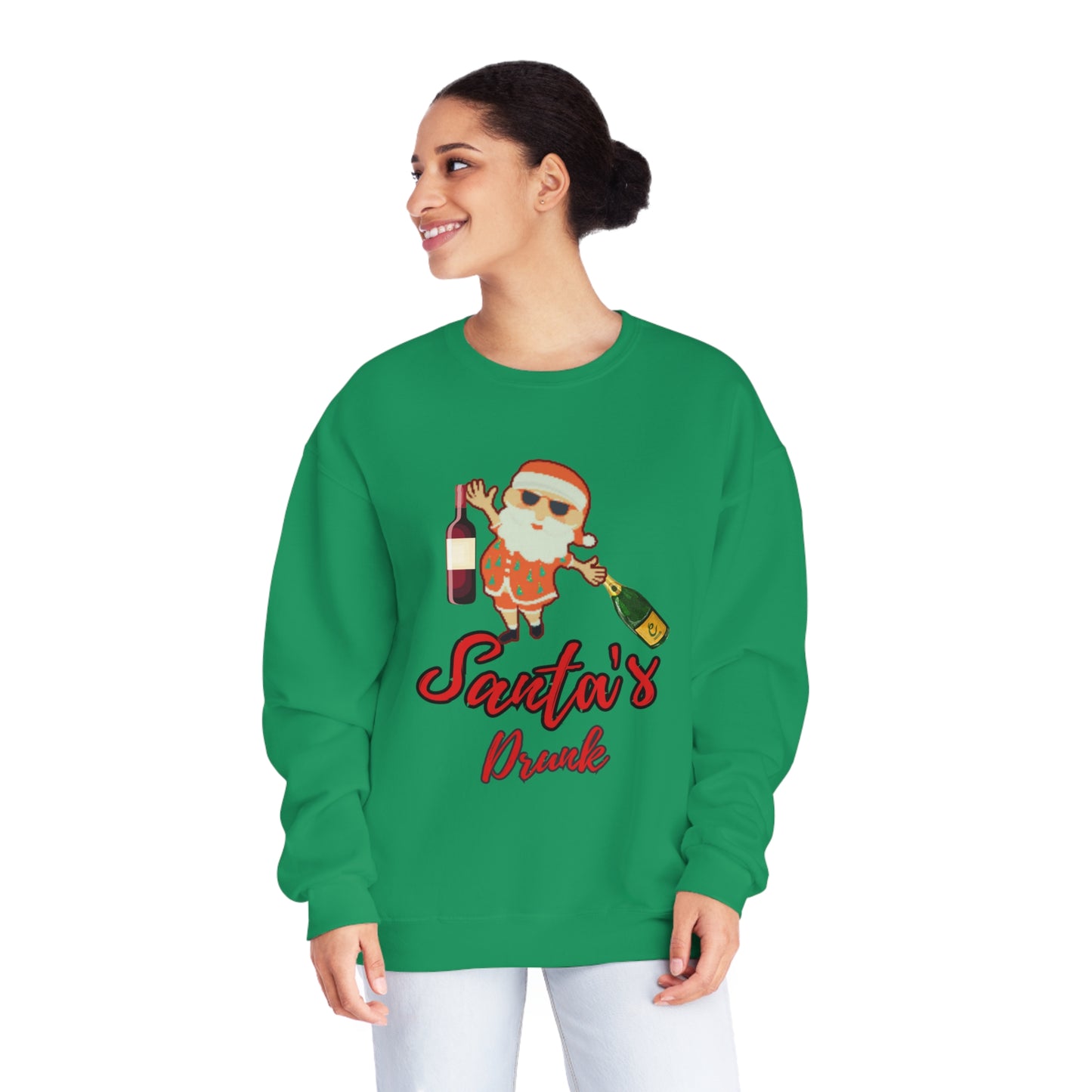 Santa Sweater, Santa's Drunk, Ugly Sweater, Ugly Holiday Sweater, Ugly Christmas Sweater, Unisex NuBlend® Crewneck Sweatshirt
