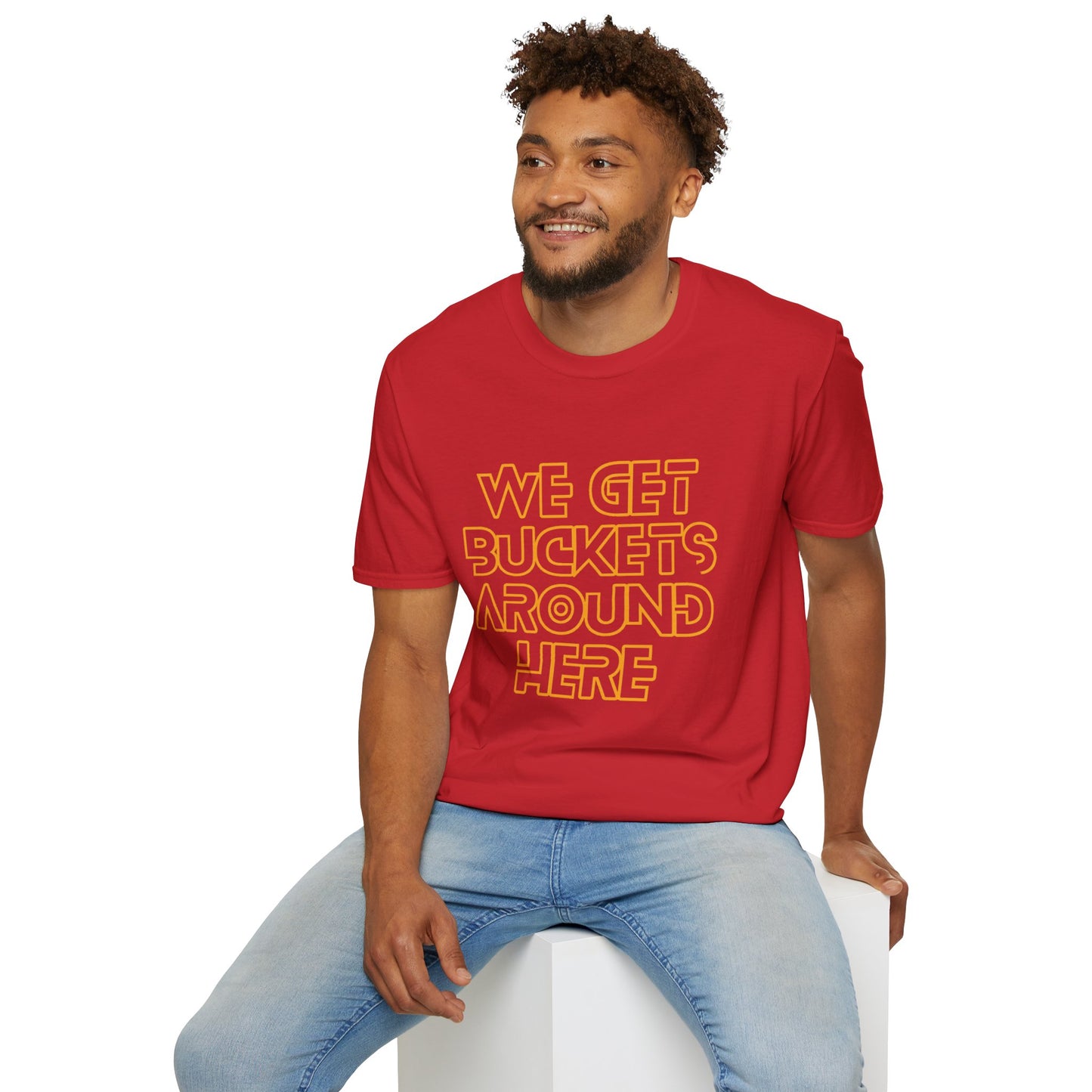 We Get Buckets Around Here | Get Buckets | Basketball Shirt | Unisex Basketball Shirt | Sports Shirt | Baller Shirt | Mighty Lifestyle | Softstyle T-Shirt