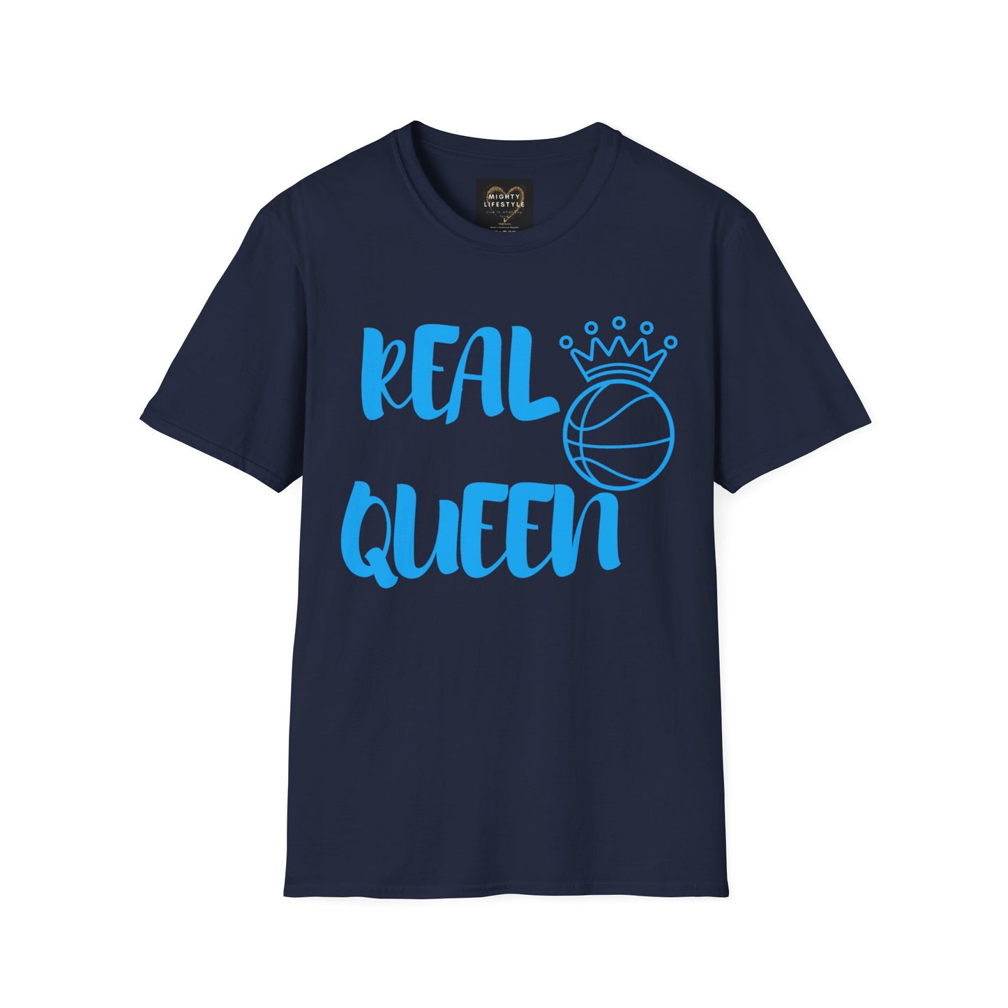 Real Queen Blue Font | Basketball Shirt | Sports Shirt | Baller Shirt | Mighty Lifestyle | Softstyle T-Shirt