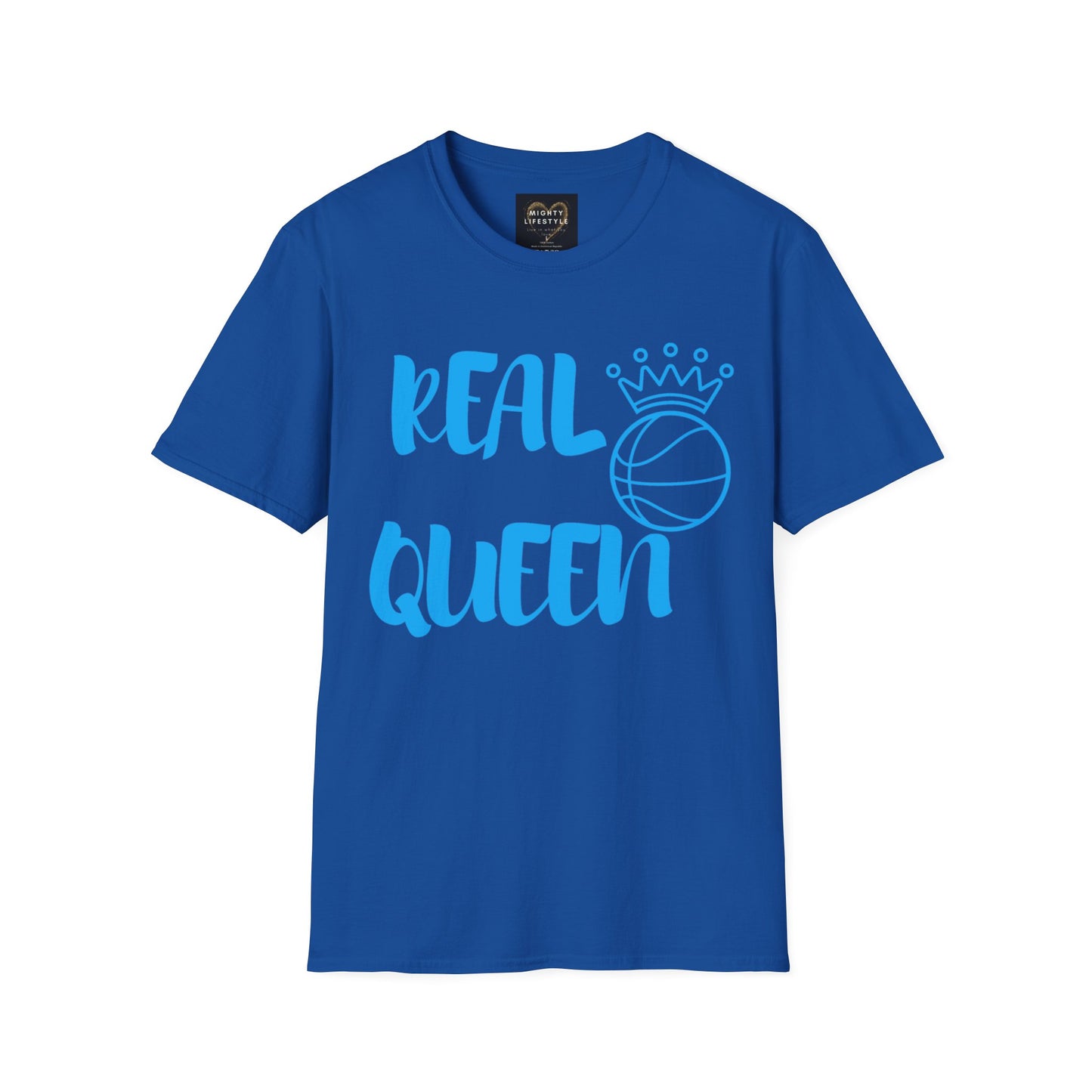 Real Queen Blue Font | Basketball Shirt | Sports Shirt | Baller Shirt | Mighty Lifestyle | Softstyle T-Shirt