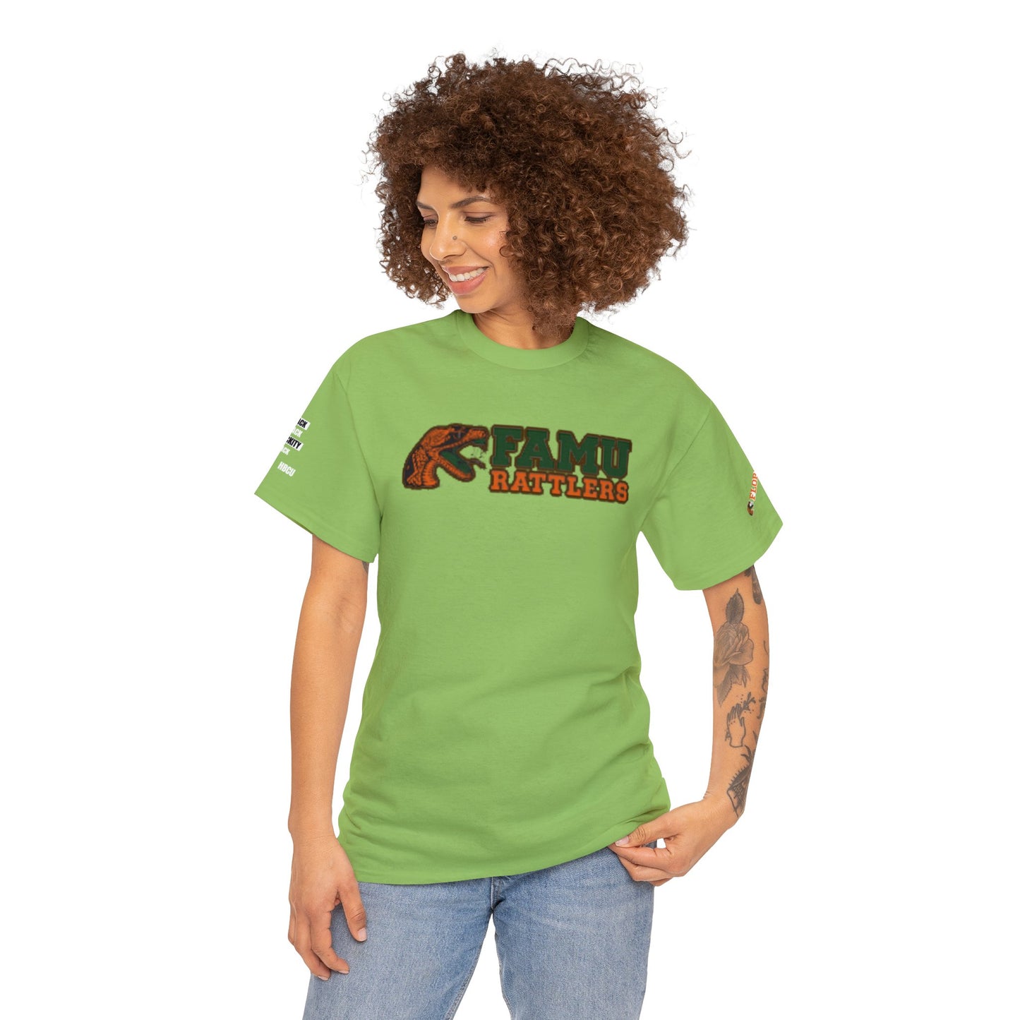 FAMU Rattler Tee with HBCU images on sleeves, FL A&M University Grad, Rattler Nation Tee, hbcu TShirt, Famuly Shirt, shirt for melanin hbcu - Mighty Lifestyle