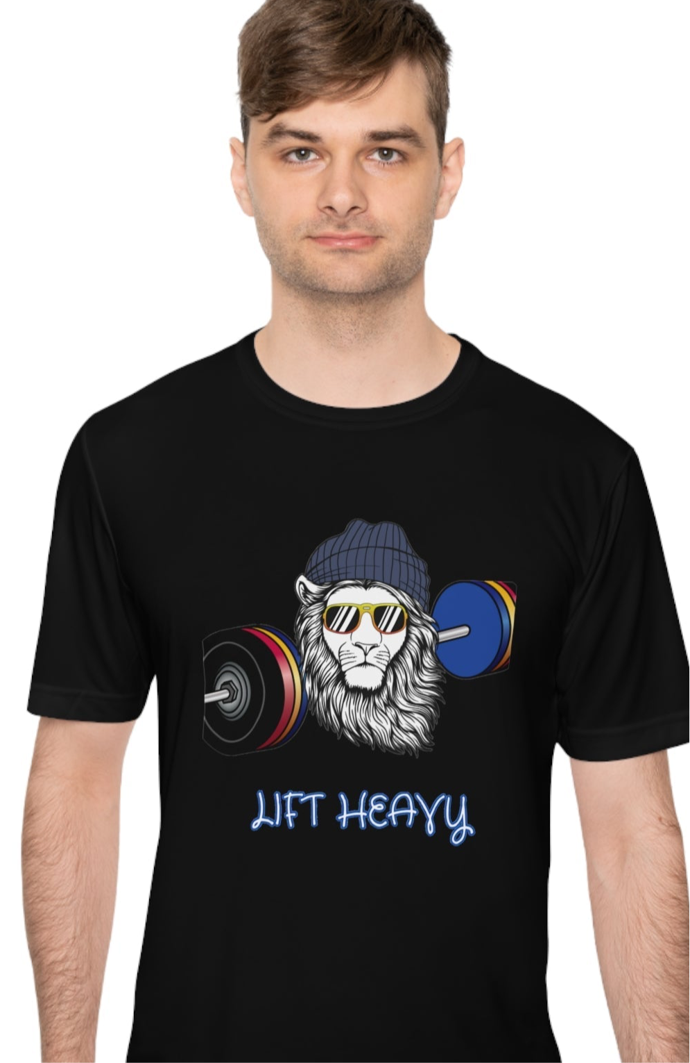 Lion Lift Heavy, Gym Tee, Work Out Shirt, Crossfit, Lift Iron, Exercise shirt, Gym outfit, Unisex Moisture Wicking Tee, Gift, Jog, Run Tee
