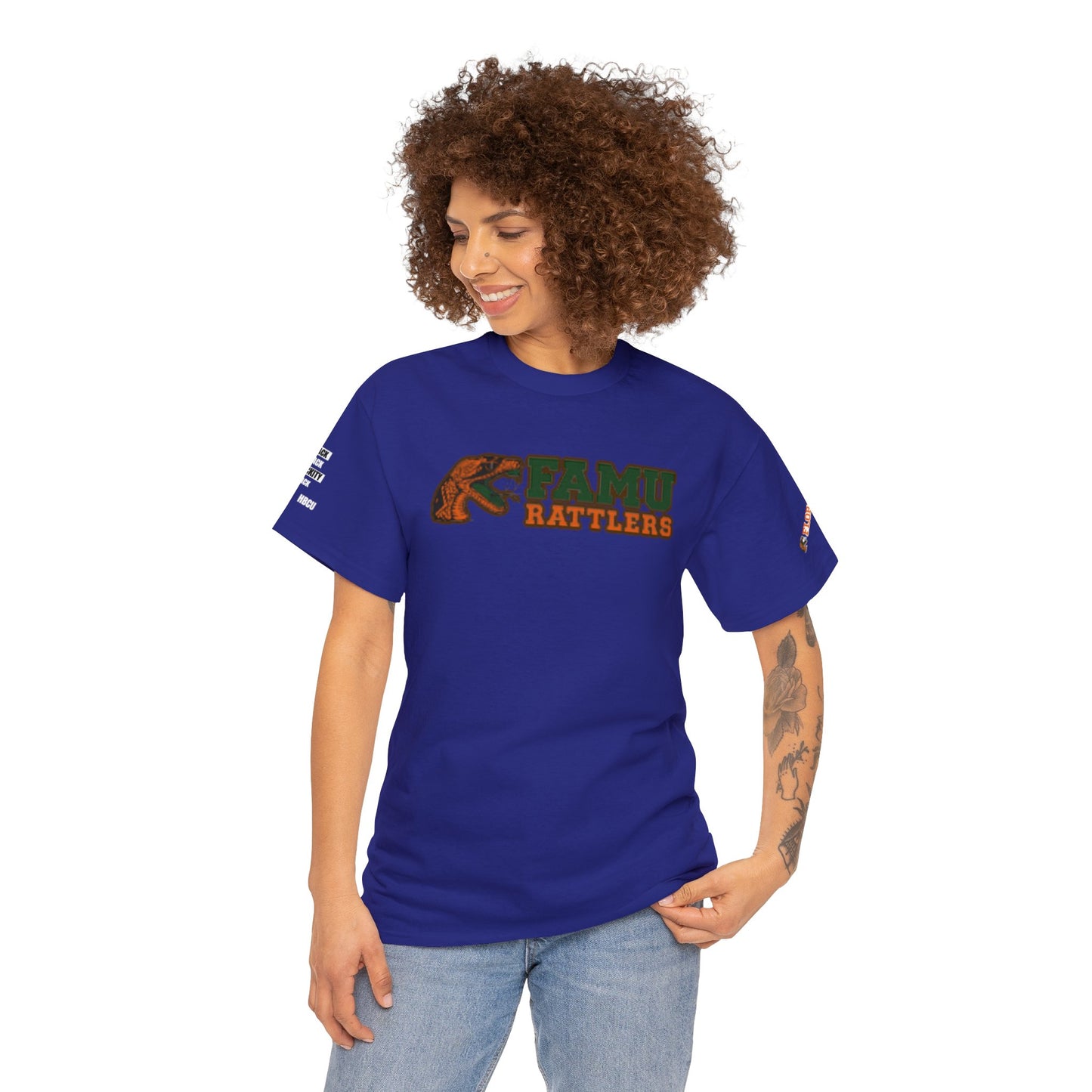 FAMU Rattler Tee with HBCU images on sleeves, FL A&M University Grad, Rattler Nation Tee, hbcu TShirt, Famuly Shirt, shirt for melanin hbcu - Mighty Lifestyle