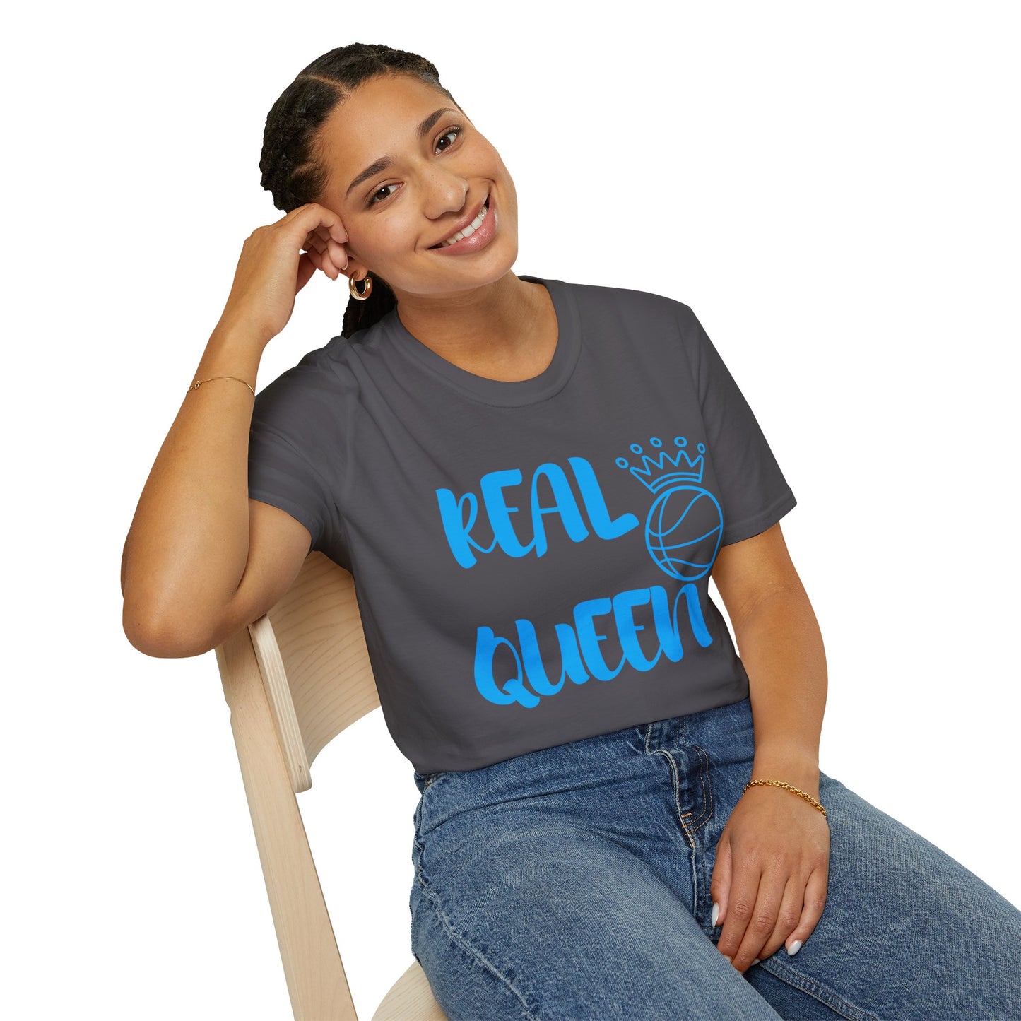 Real Queen Blue Font | Basketball Shirt | Sports Shirt | Baller Shirt | Mighty Lifestyle | Softstyle T-Shirt