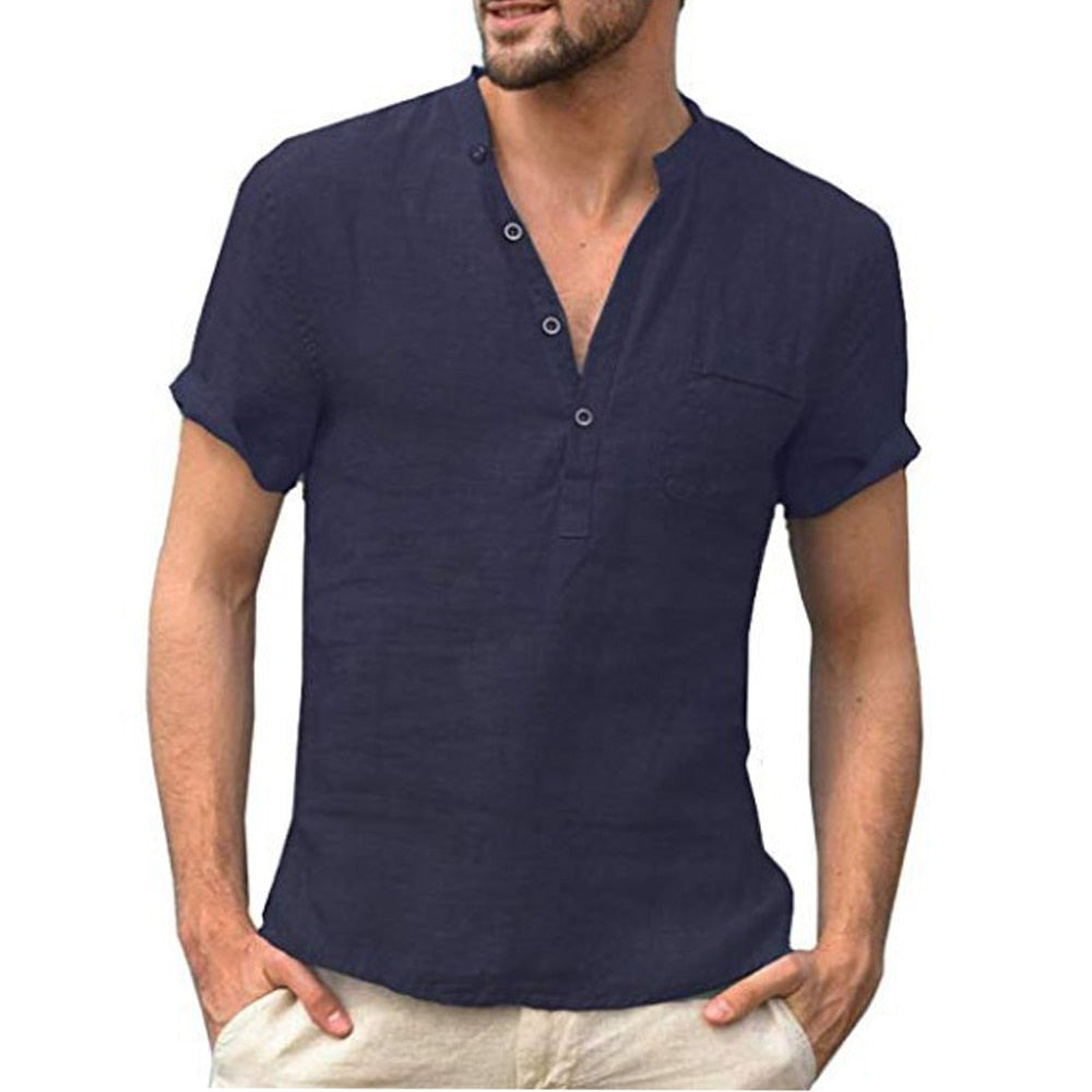 The Michelangelo | Short-Sleeved T-shirt Cotton and Linen Led Casual Men's T-shirt Shirt Male Breathable S-3XL