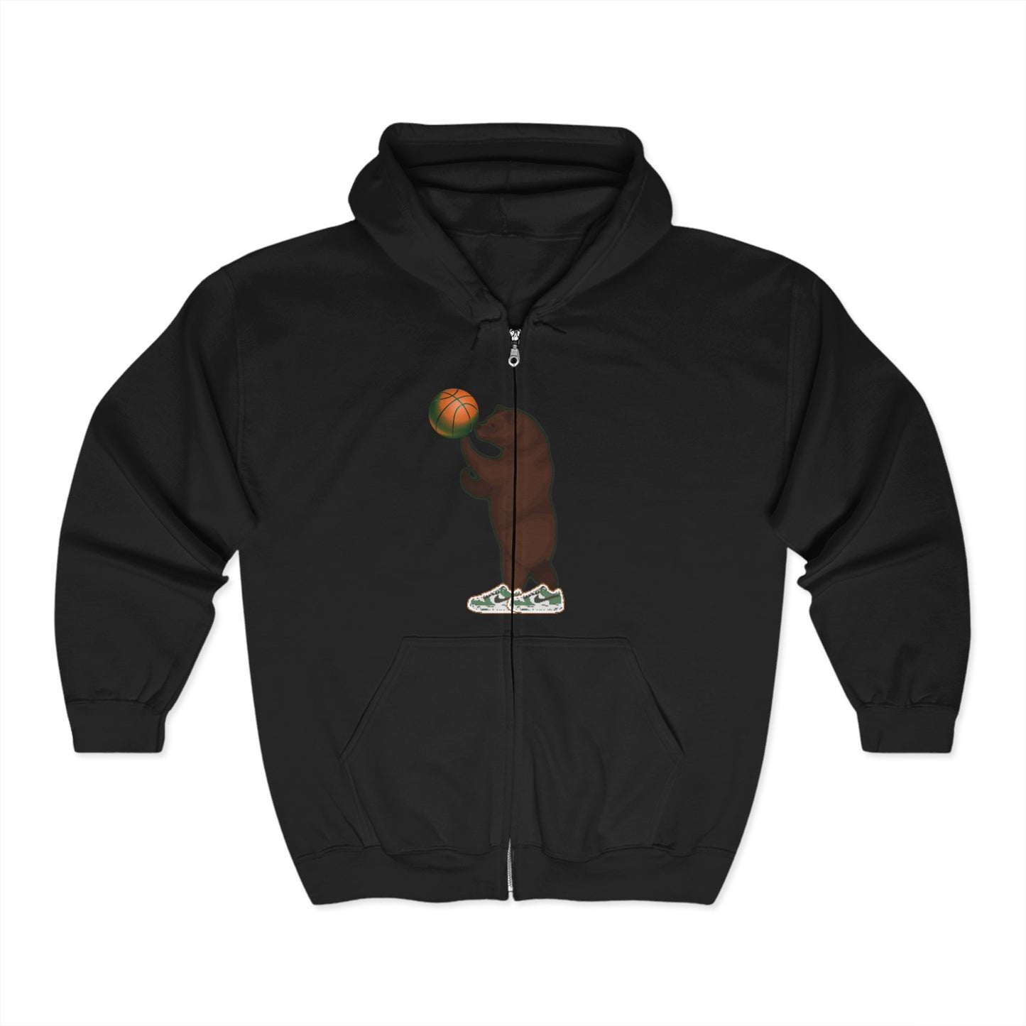 BW Grizzly Bear Baller Unisex Full Zip Hoodie with grizzly bear nike & Basketball Design