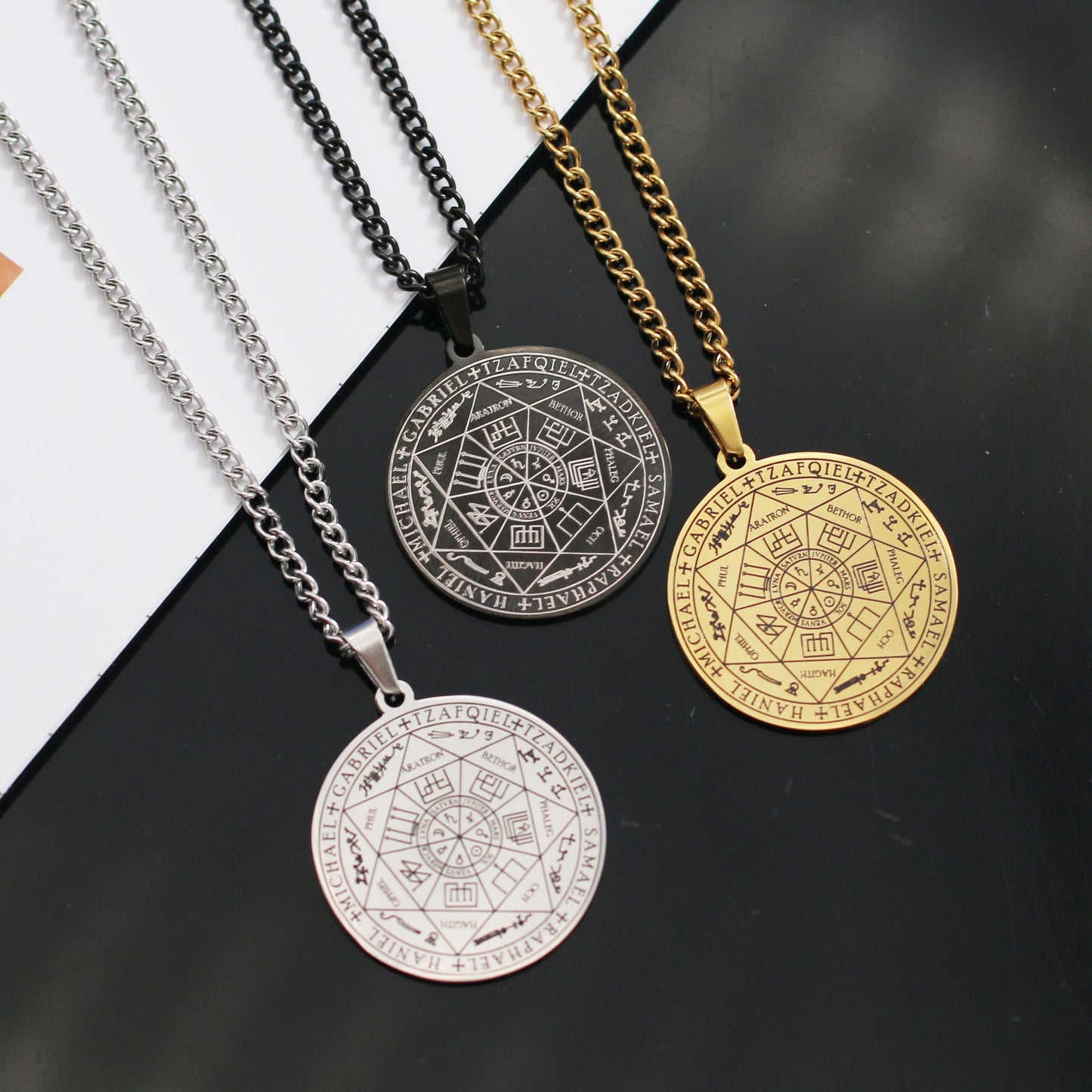 Seven Angels Stainless Steel Necklace | Magic Circle Pendant Accessories Men's Necklace Solomon jewelry