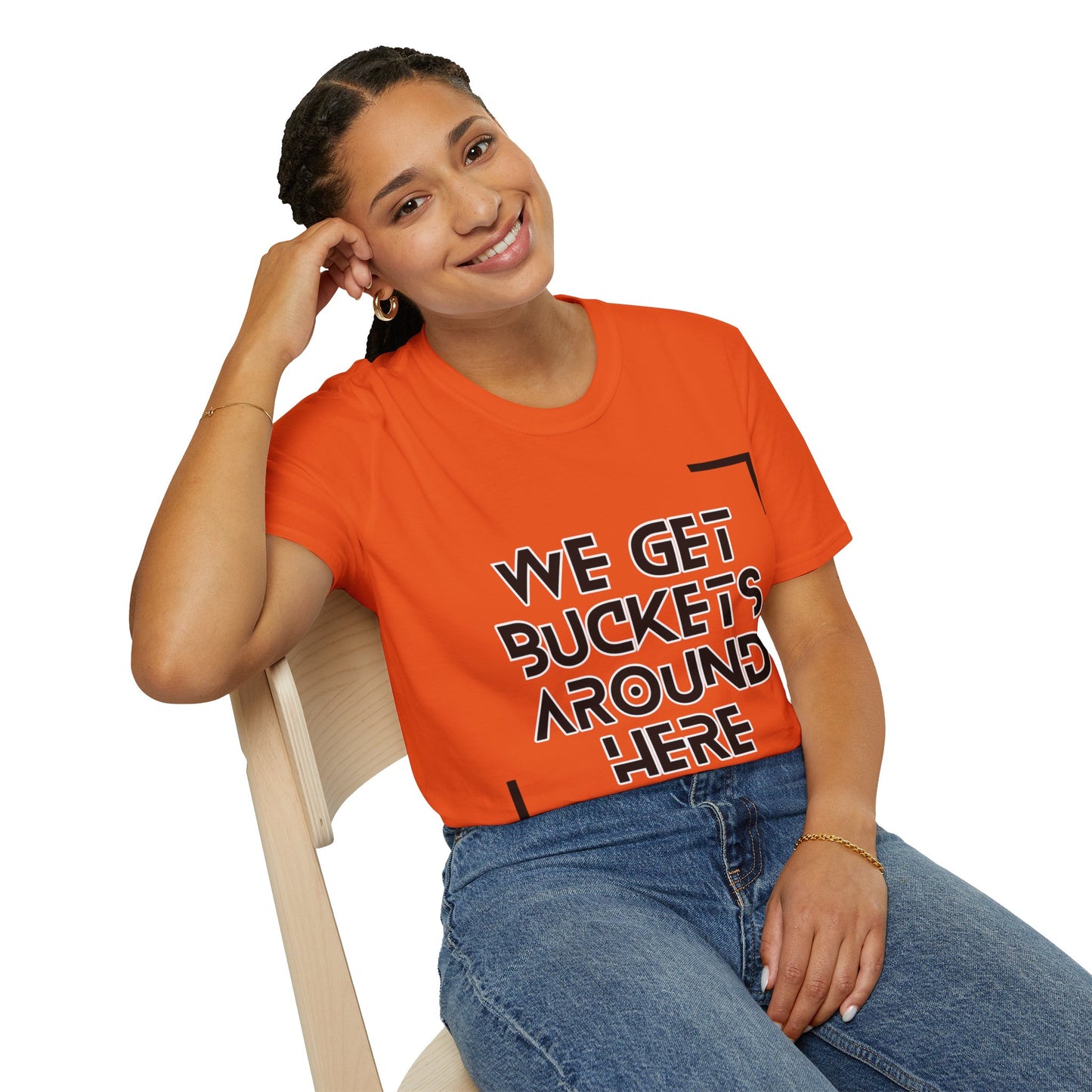 We Get Buckets Around Here | Get Buckets | Basketball Shirt | Unisex Basketball Shirt | Sports Shirt | Baller Shirt | Mighty Lifestyle | Softstyle T-Shirt