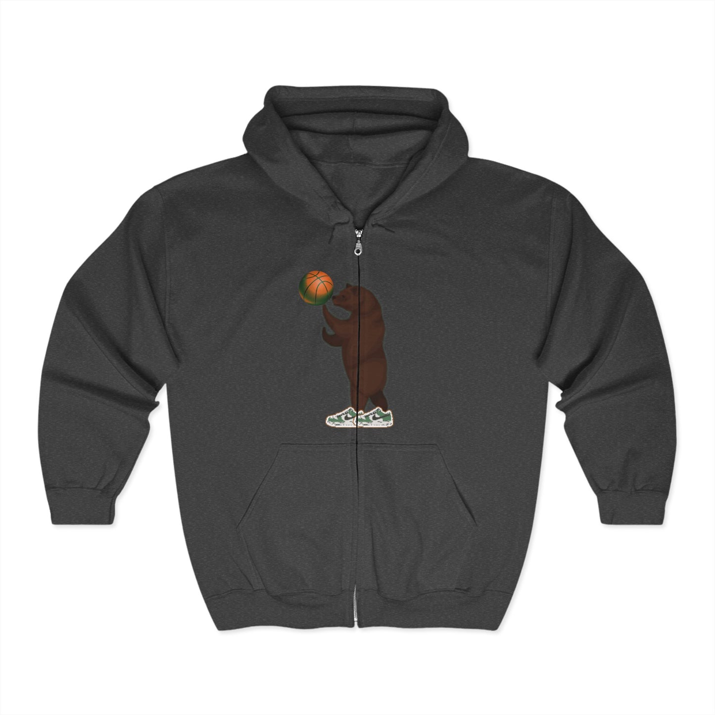 BW Grizzly Bear Baller Unisex Full Zip Hoodie with grizzly bear nike & Basketball Design