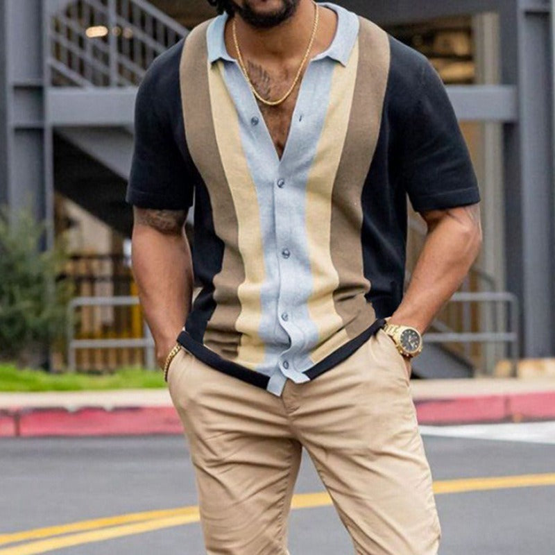 The Ben Striped Shirt | Casual Short Sleeved | Knitting Cardigan T-Shirt Men'S Polo Shirt Shirt