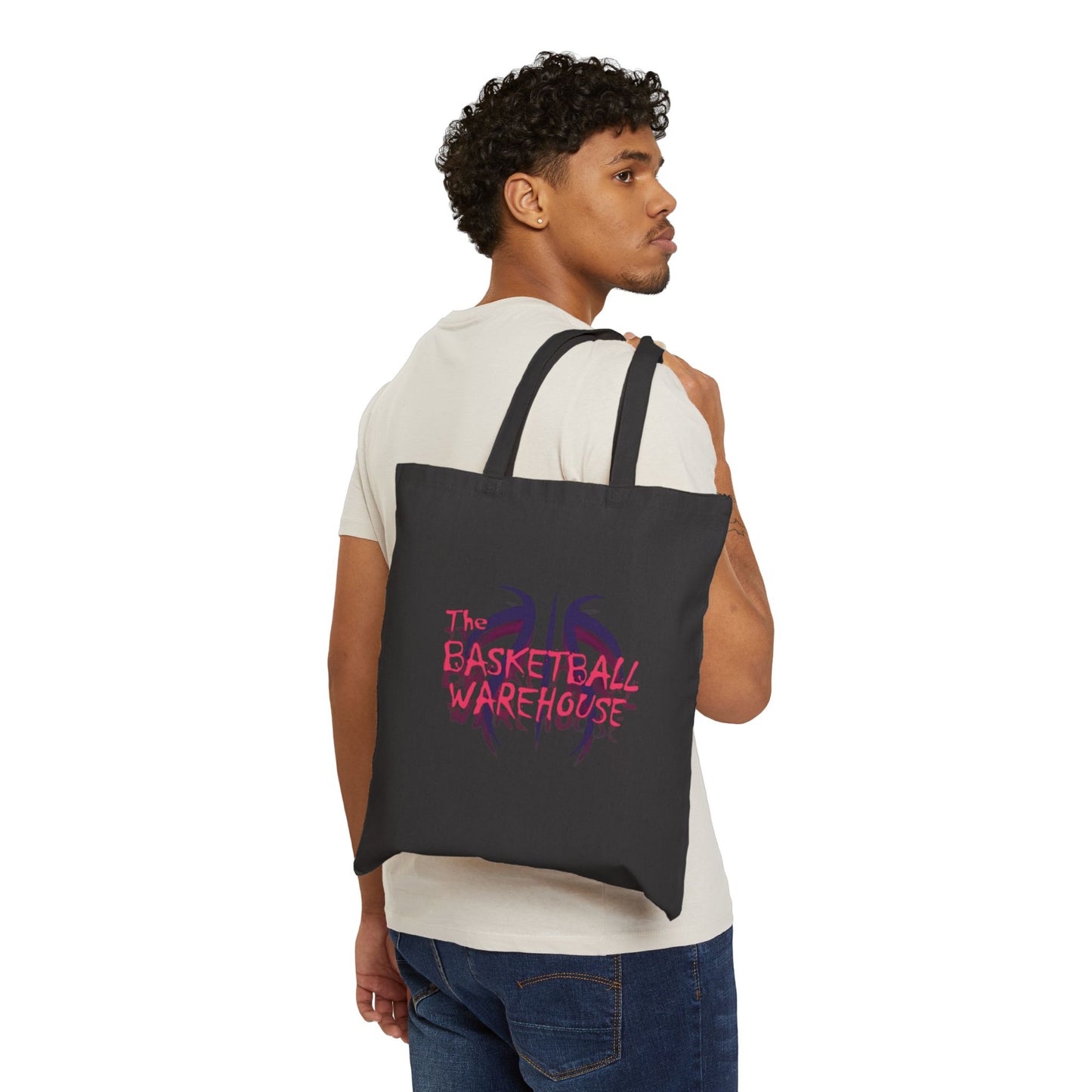 BW Sniper & Basketball Graphic Cotton Canvas Tote Bag - Durable for Everyday Use