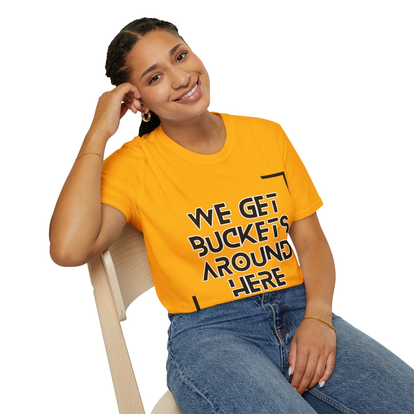 We Get Buckets Around Here | Get Buckets | Basketball Shirt | Unisex Basketball Shirt | Sports Shirt | Baller Shirt | Mighty Lifestyle | Softstyle T-Shirt