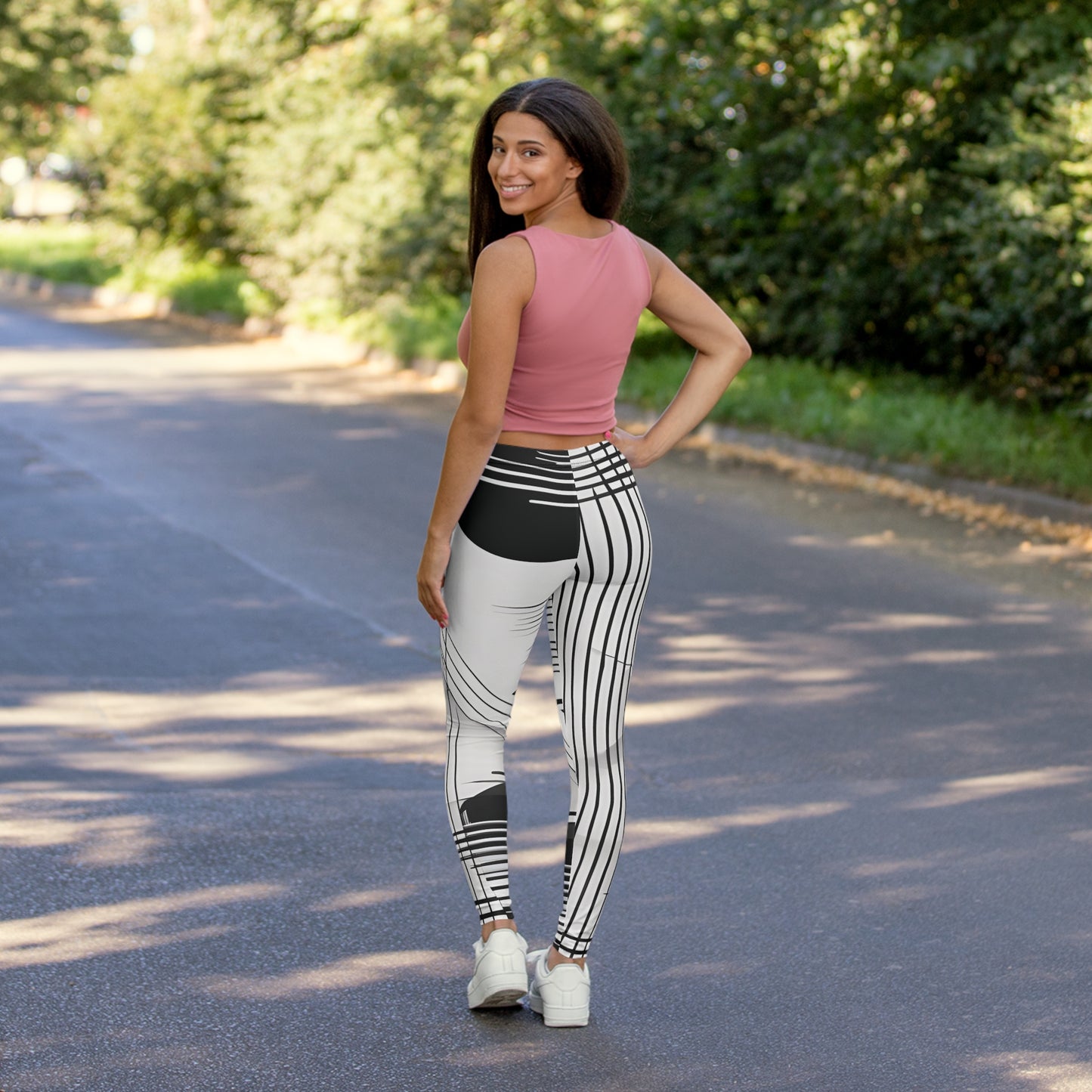 BW Gray White Black Leggings Women Spandex Leggings - Bold Geometric Design