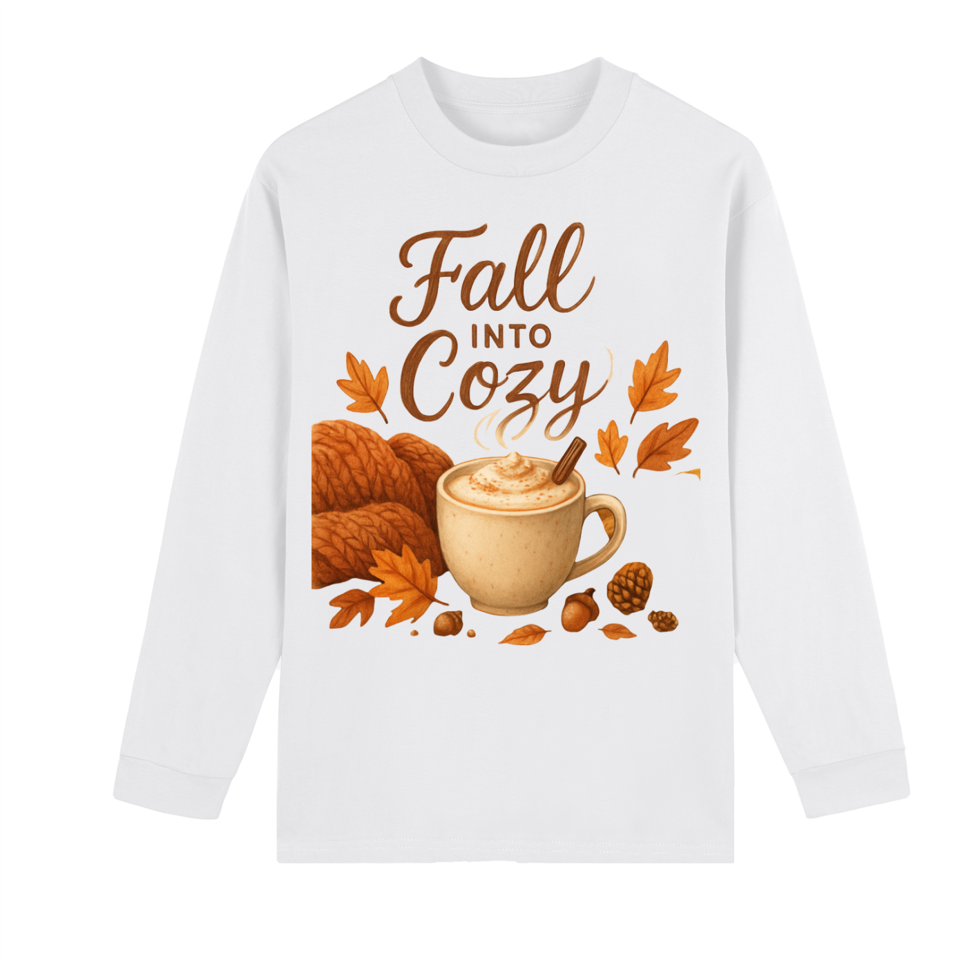 Fall Into Cozy Crew Neck Long Sleeve Shirt – Unisex Drop Shoulder Cotton Top for Autumn & Winter Comfort | Fall Into Cozy Comfy Crew Neck Drop Shoulder Long Sleeve Shirt Winter Shirt Thanksgivings Shirt