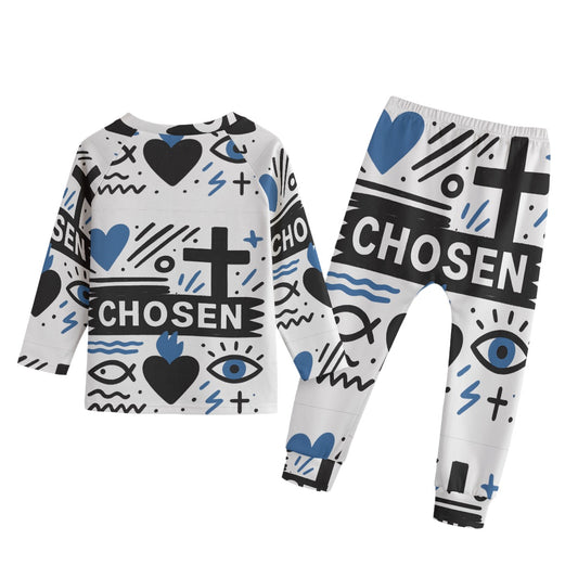 Chosen Faith Based Mighty Lifestyle Kids Fleece Set with Christian Faith Design Unisex Family Matching Raglan Crew Neck Sweatshirt Pants