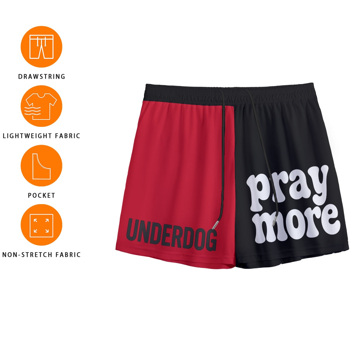 Underdog Pray More Chosen Faith Based Basketball Shorts Mesh Shorts |Underdog Pray More Chosen Faith-Based Basketball Mesh Shorts – Red, Black & White Athletic Streetwear for Men and Women