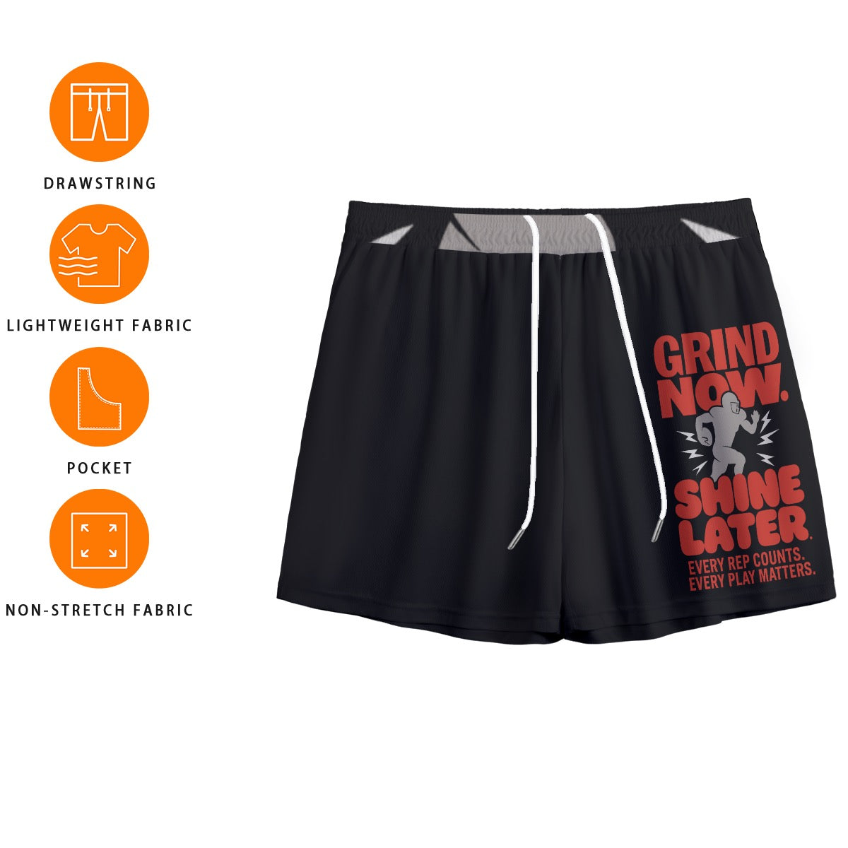 Grind Now Shine Later Mesh Shorts | Grind Now Shine Later Mesh Shorts – Motivational Workout Shorts for Men & Teens | Black Athletic Fit with Bold Red Print