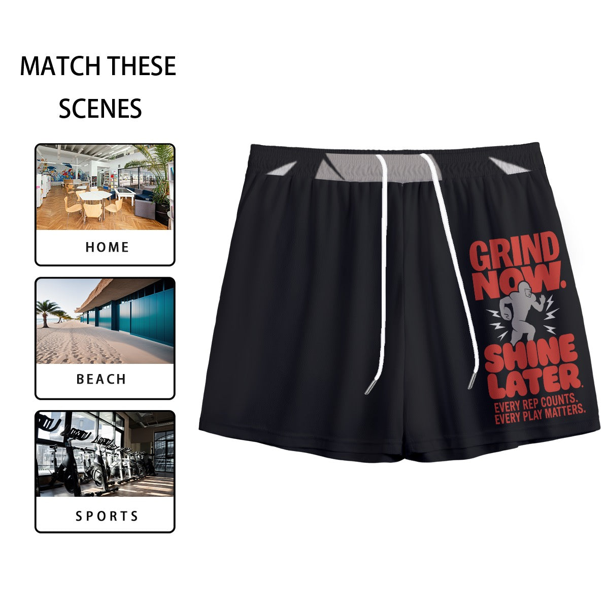Grind Now Shine Later Mesh Shorts | Grind Now Shine Later Mesh Shorts – Motivational Workout Shorts for Men & Teens | Black Athletic Fit with Bold Red Print