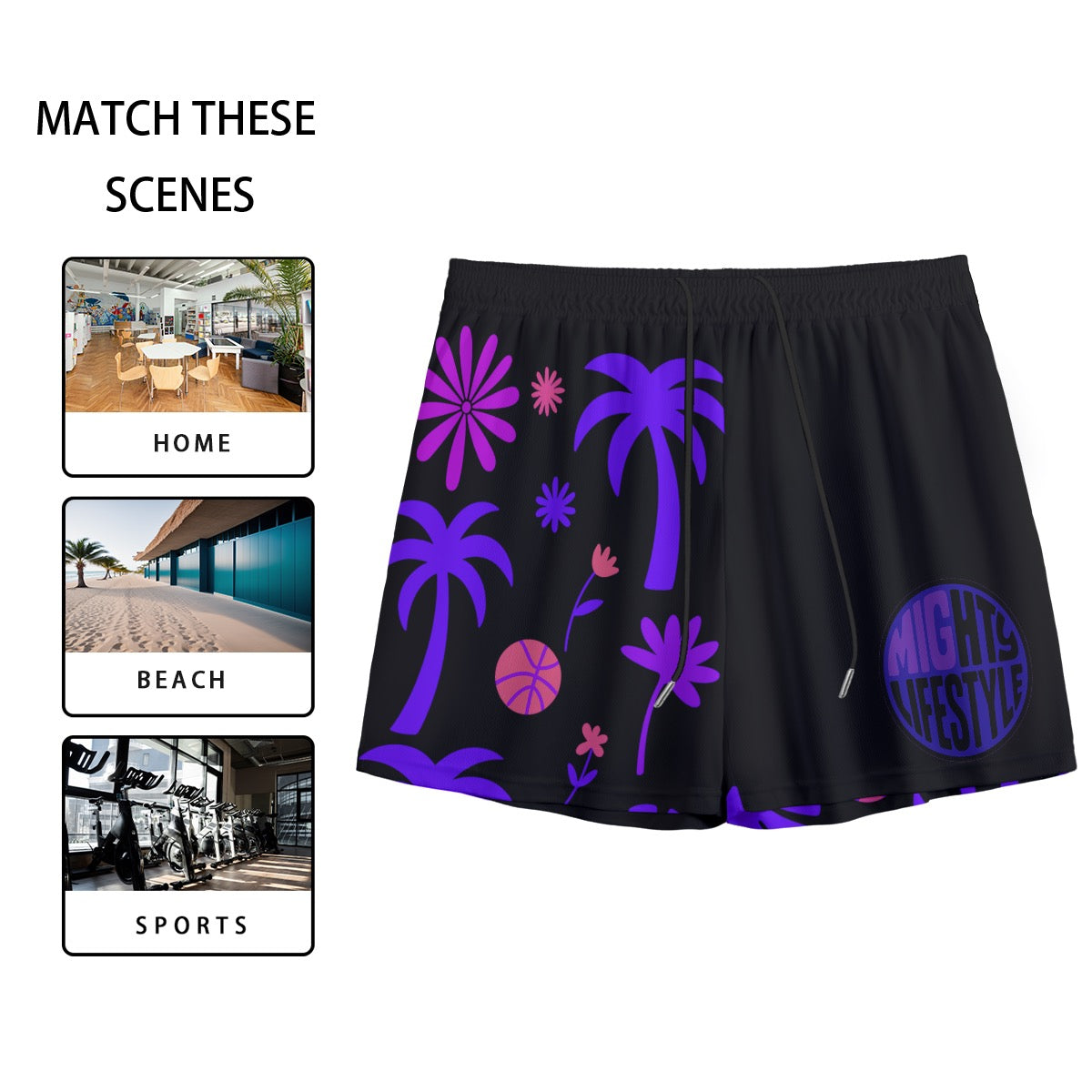 Neon Violet Palm Court Men’s Mesh Sports Shorts – Tropical Basketball Vibes Men's Mesh Shorts