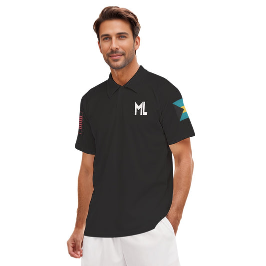 ML US Flag Bahamian Flag Men's Short Sleeve Polo Shirt With Button Closure