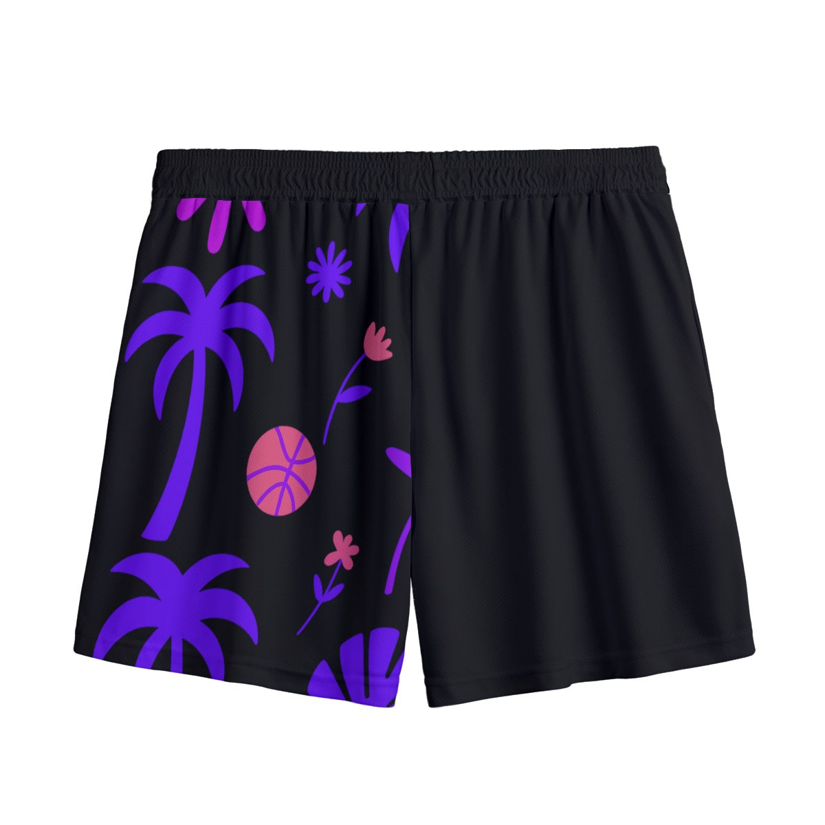 Neon Violet Palm Court Men’s Mesh Sports Shorts – Tropical Basketball Vibes Men's Mesh Shorts