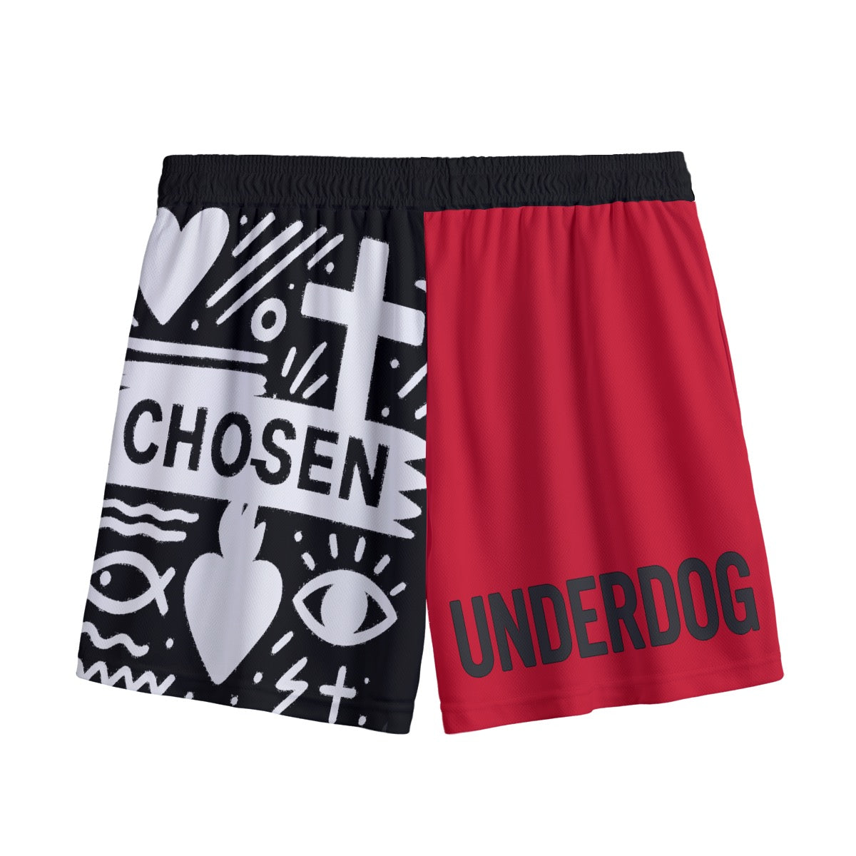 Underdog Pray More Chosen Faith Based Basketball Shorts Mesh Shorts |Underdog Pray More Chosen Faith-Based Basketball Mesh Shorts – Red, Black & White Athletic Streetwear for Men and Women