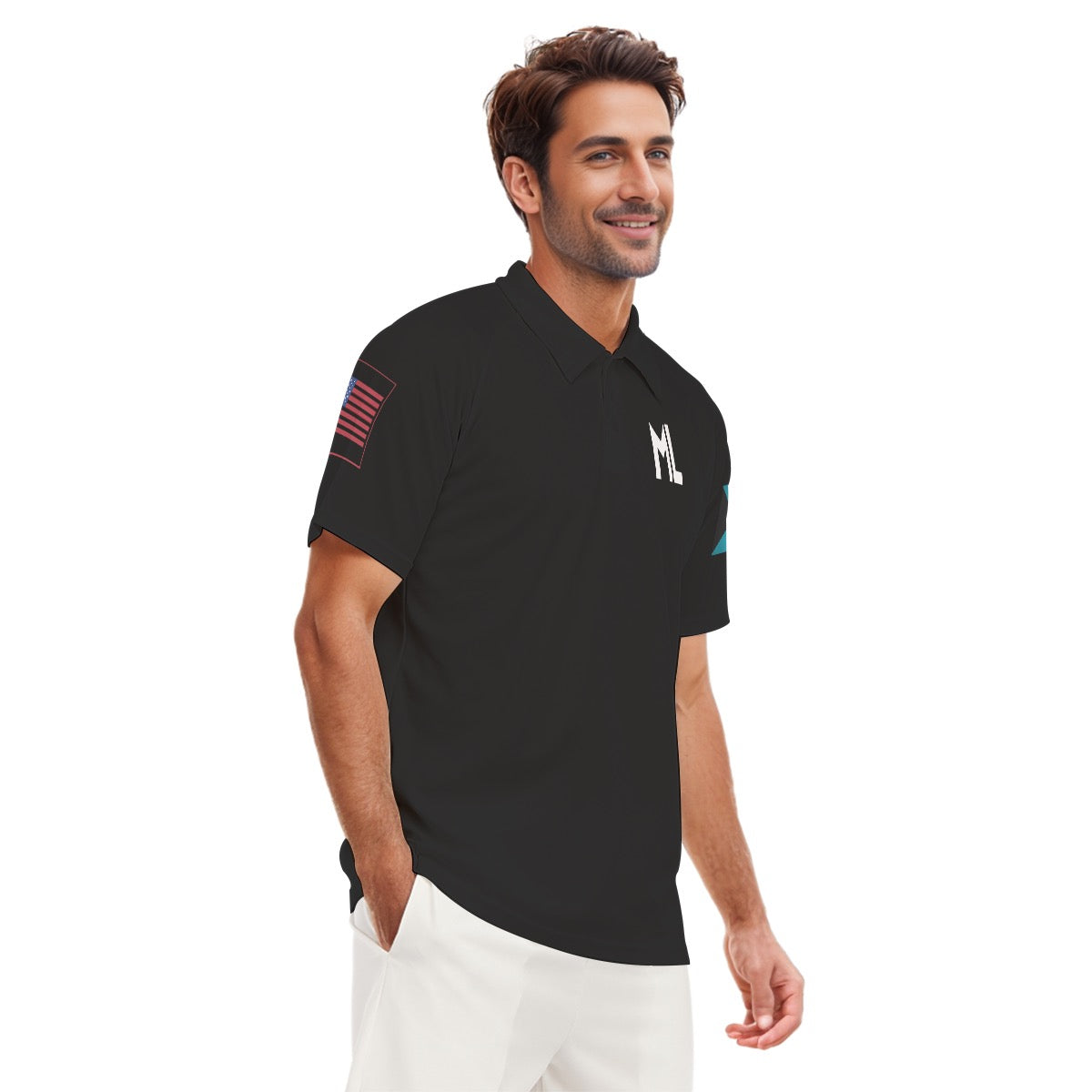 ML US Flag Bahamian Flag Men's Short Sleeve Polo Shirt With Button Closure