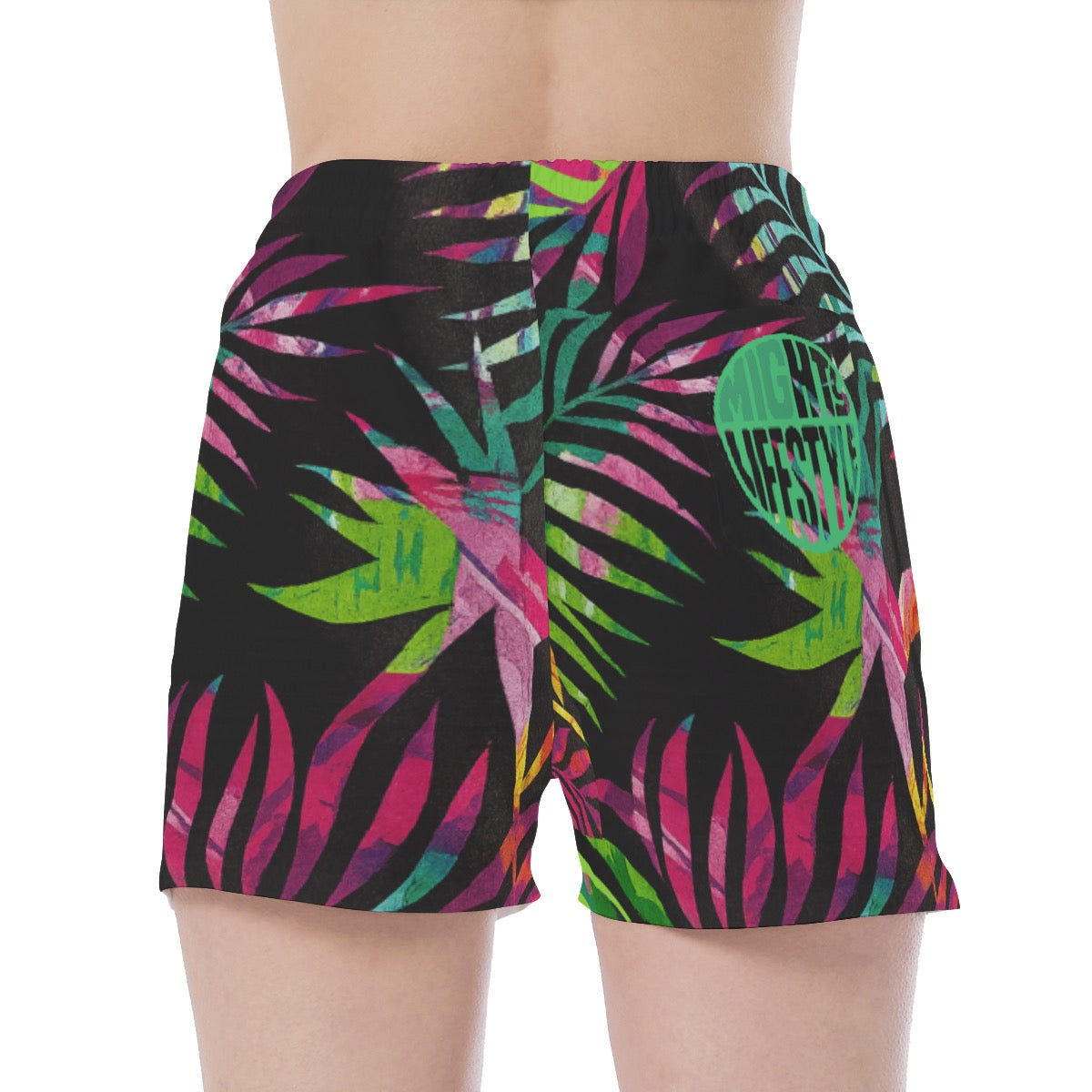 Hawaiian Leaves Women Athletic Sports Shorts | Hawaiian Wide Waistband Sport Shorts