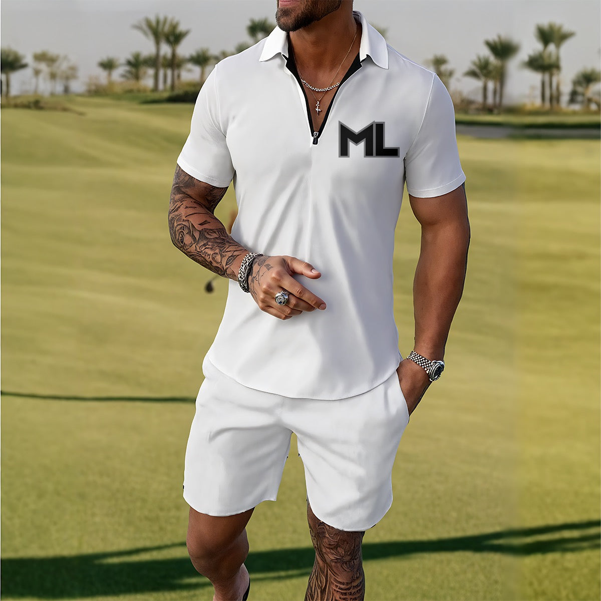 ML Faith Based Three Crosses Triple Cross Men's Polo Sportswear Set