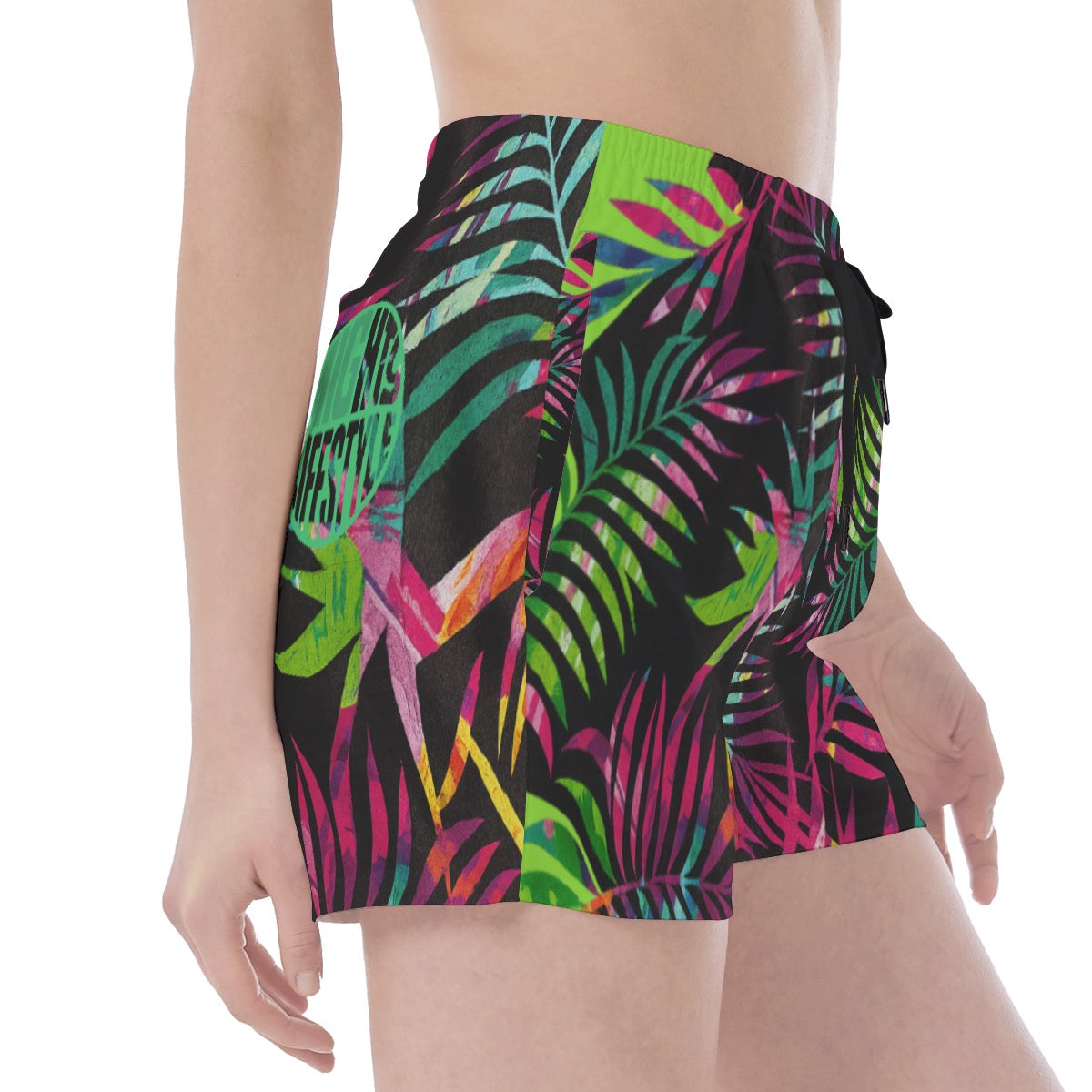 Hawaiian Leaves Women Athletic Sports Shorts | Hawaiian Wide Waistband Sport Shorts