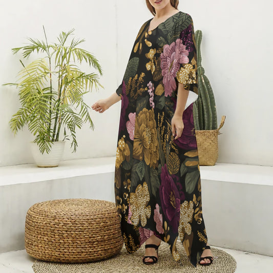 Obsidian Garden Moo Moo Kaftan Dress – Women’s Luxury Flow Lounge MuuMuu Dress for Effortless Comfort & Soft Seduction