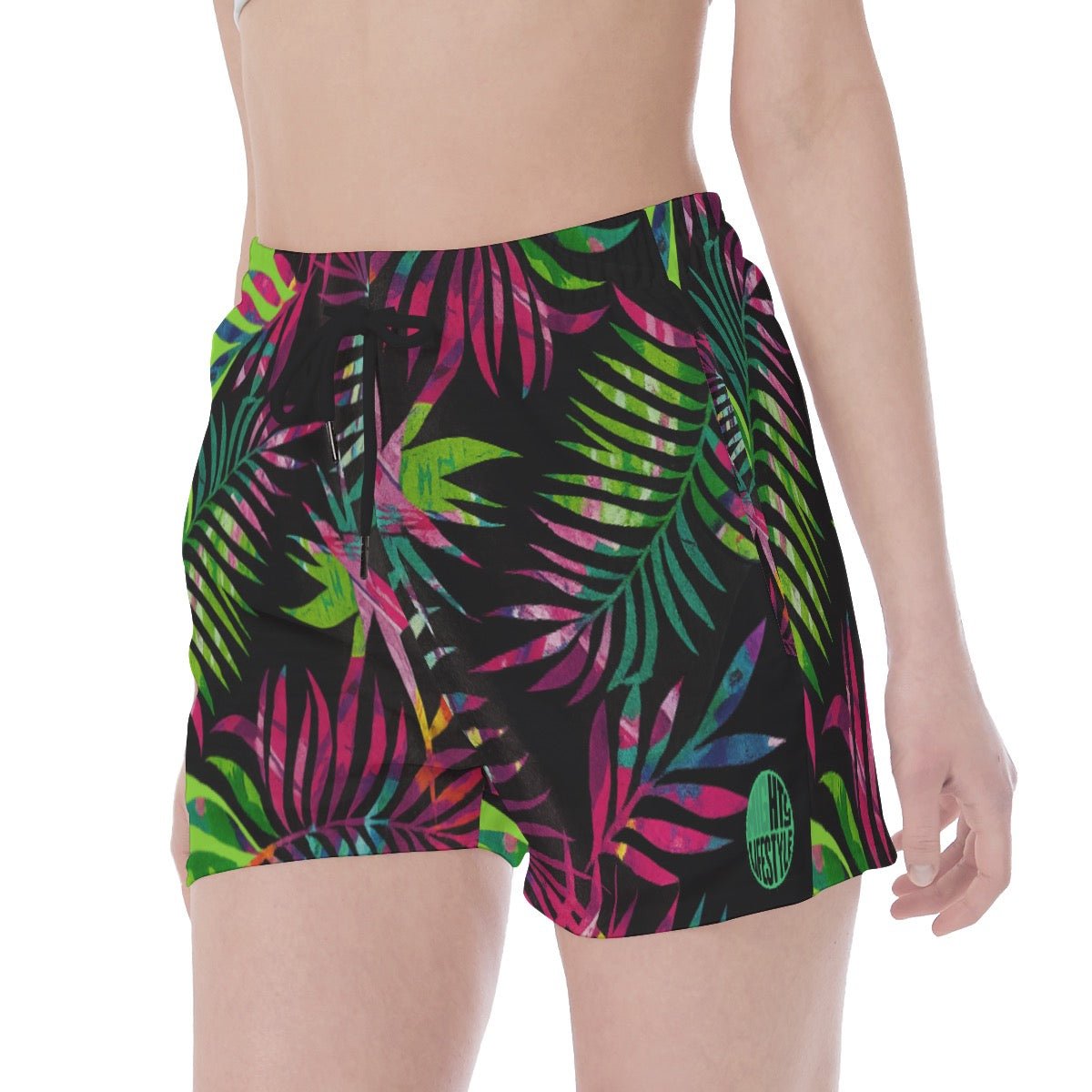 Hawaiian Leaves Women Athletic Sports Shorts | Hawaiian Wide Waistband Sport Shorts