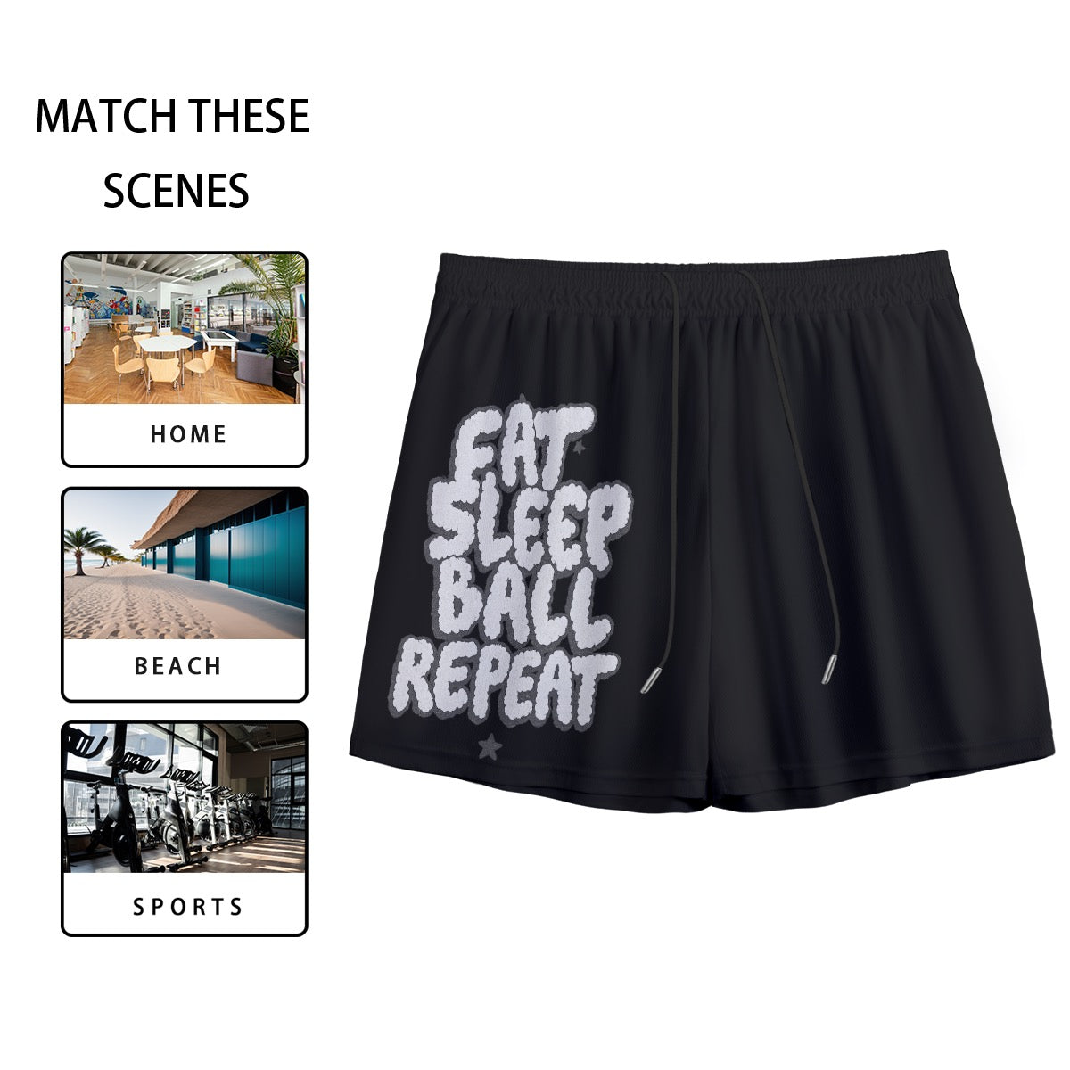 Eat Sleep Ball Repeat Men's Mesh Shorts | Eat Sleep Ball Repeat Men’s Mesh Basketball Shorts – Breathable Sportswear for Training, Gym, or Beach