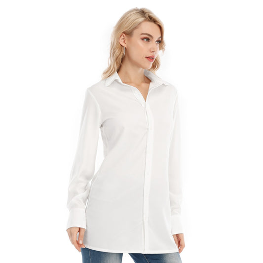 Gemma White Pearl Collared Button Down Women's Long Shirt