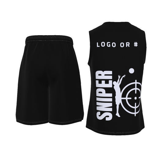 Custom Black & White Men’s Basketball Jersey & Shorts Set – Personalized Team Uniform with Your Logo & Name | Breathable V-Neck Sportswear | YOUR LOGO BLACK/WHITE Men's V Neck Uniform Jersey Set