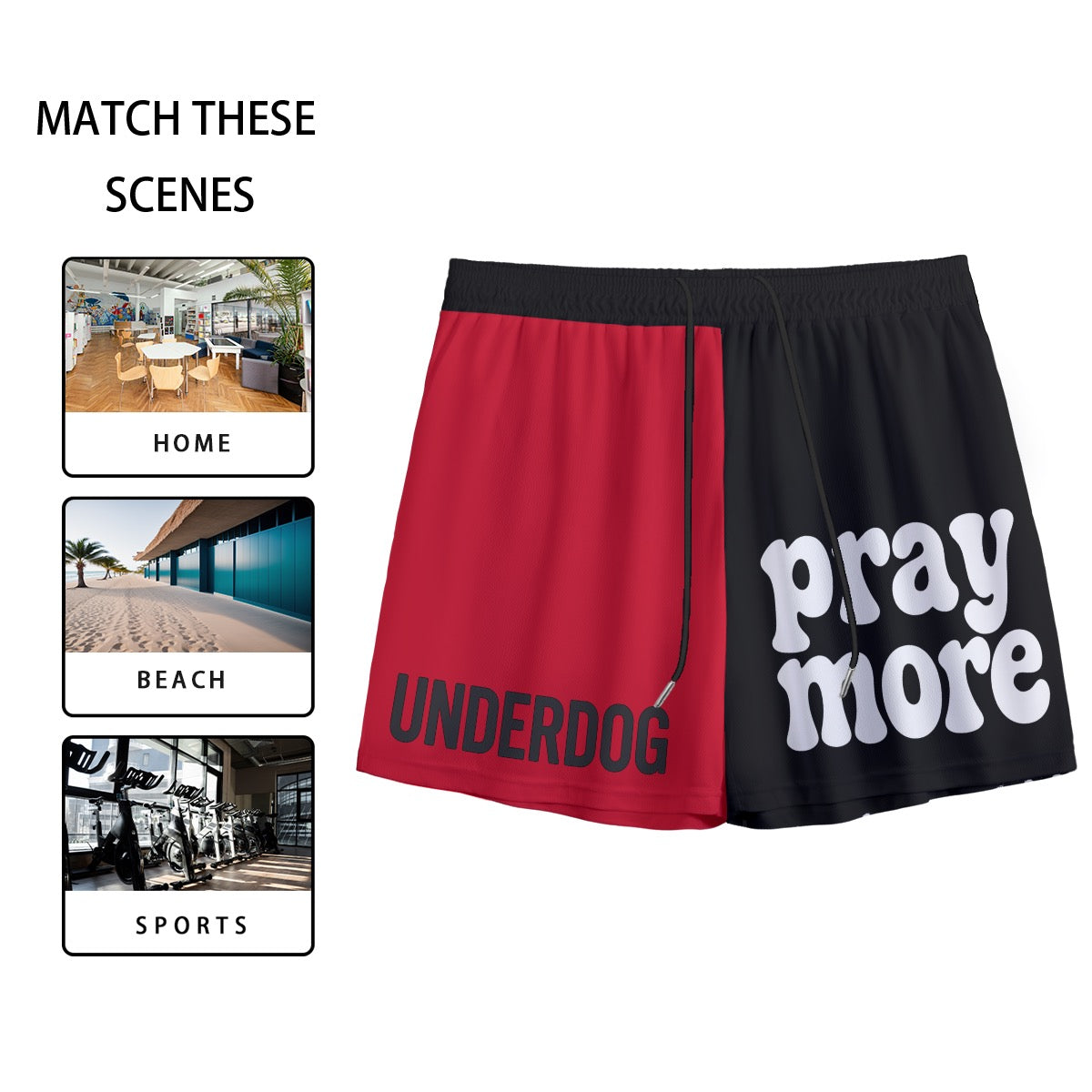 Underdog Pray More Chosen Faith Based Basketball Shorts Mesh Shorts |Underdog Pray More Chosen Faith-Based Basketball Mesh Shorts – Red, Black & White Athletic Streetwear for Men and Women