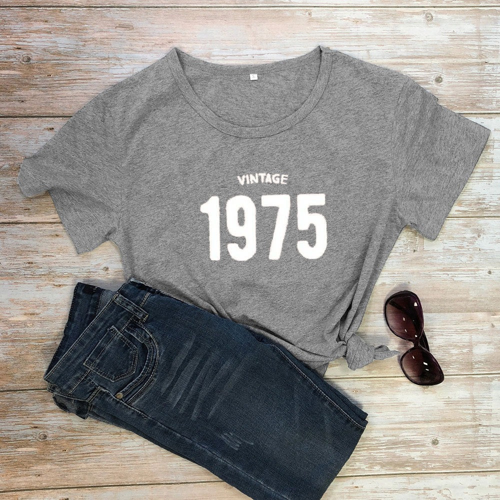 1975 Shirt | T-shirt VINTAGE 1975 Men's and Women's Letters European and American Street Short Sleeves - Mighty Lifestyle