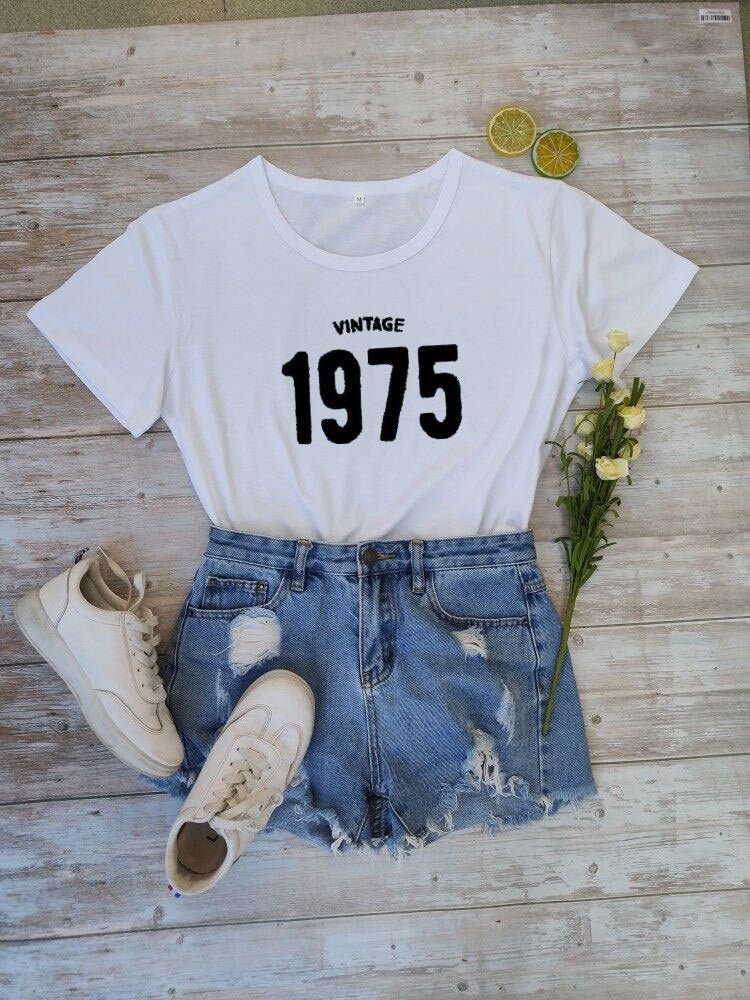 1975 Shirt | T-shirt VINTAGE 1975 Men's and Women's Letters European and American Street Short Sleeves - Mighty Lifestyle